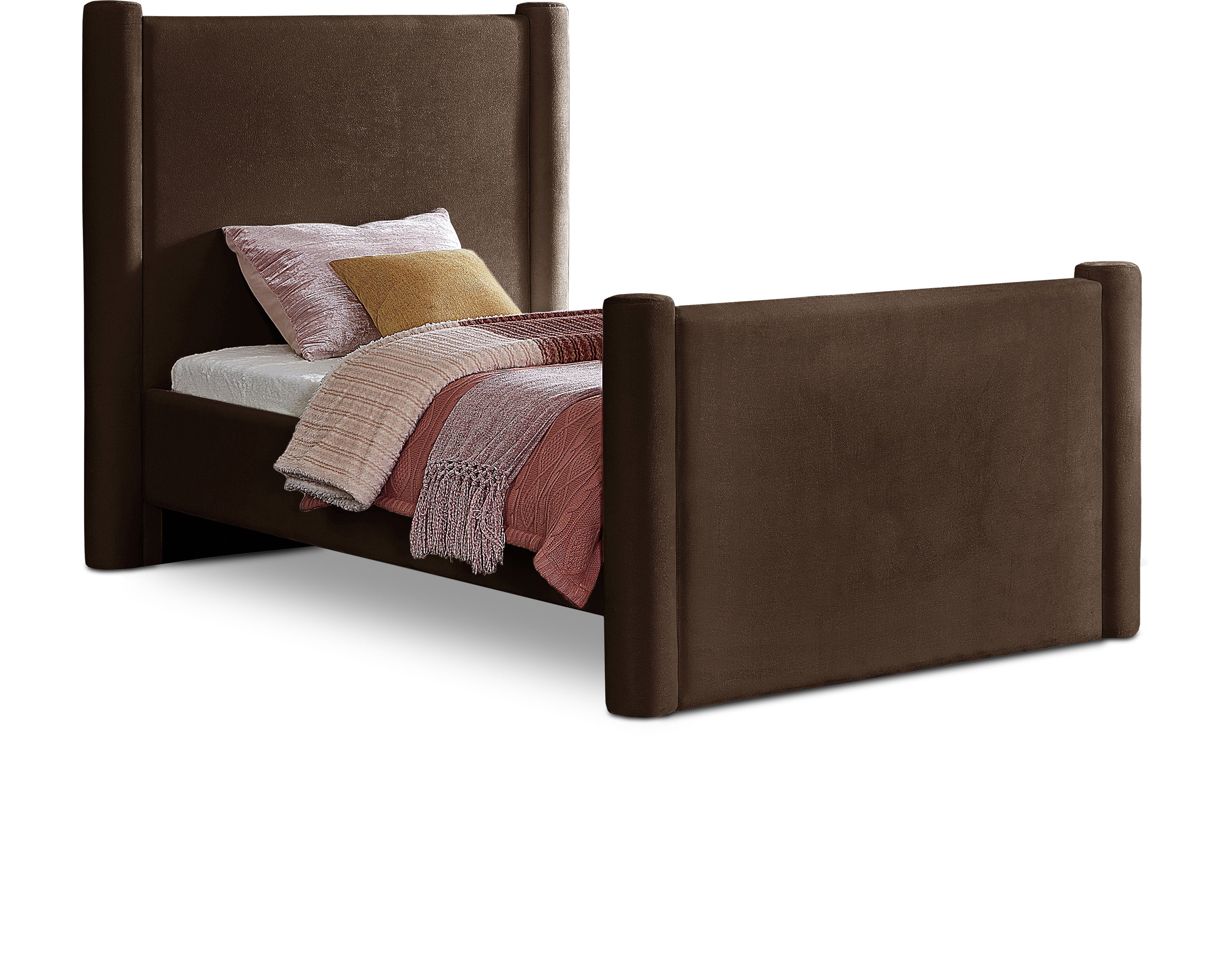 Elias Brown Velvet Twin Bed