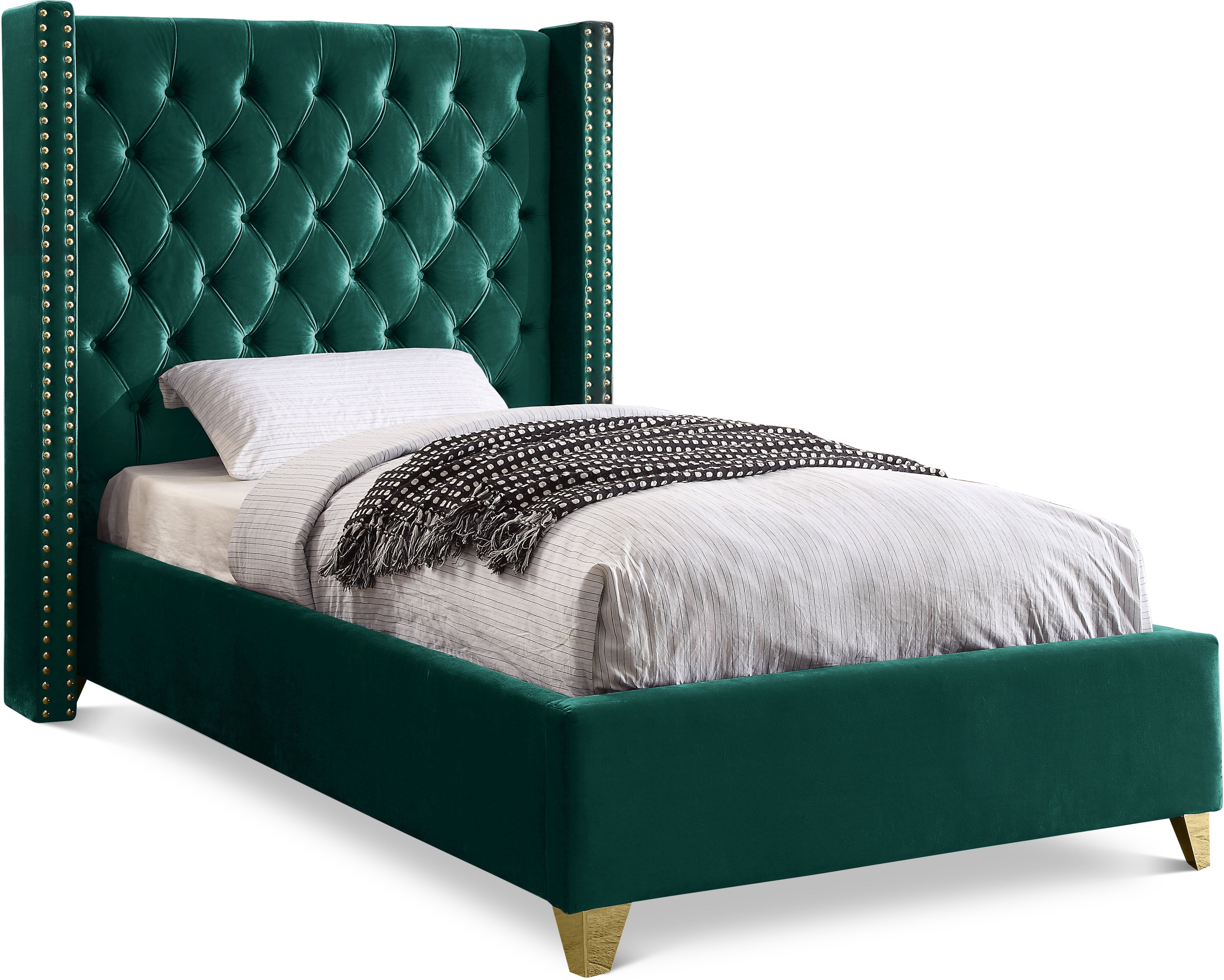 Barolo Green Velvet Twin Bed