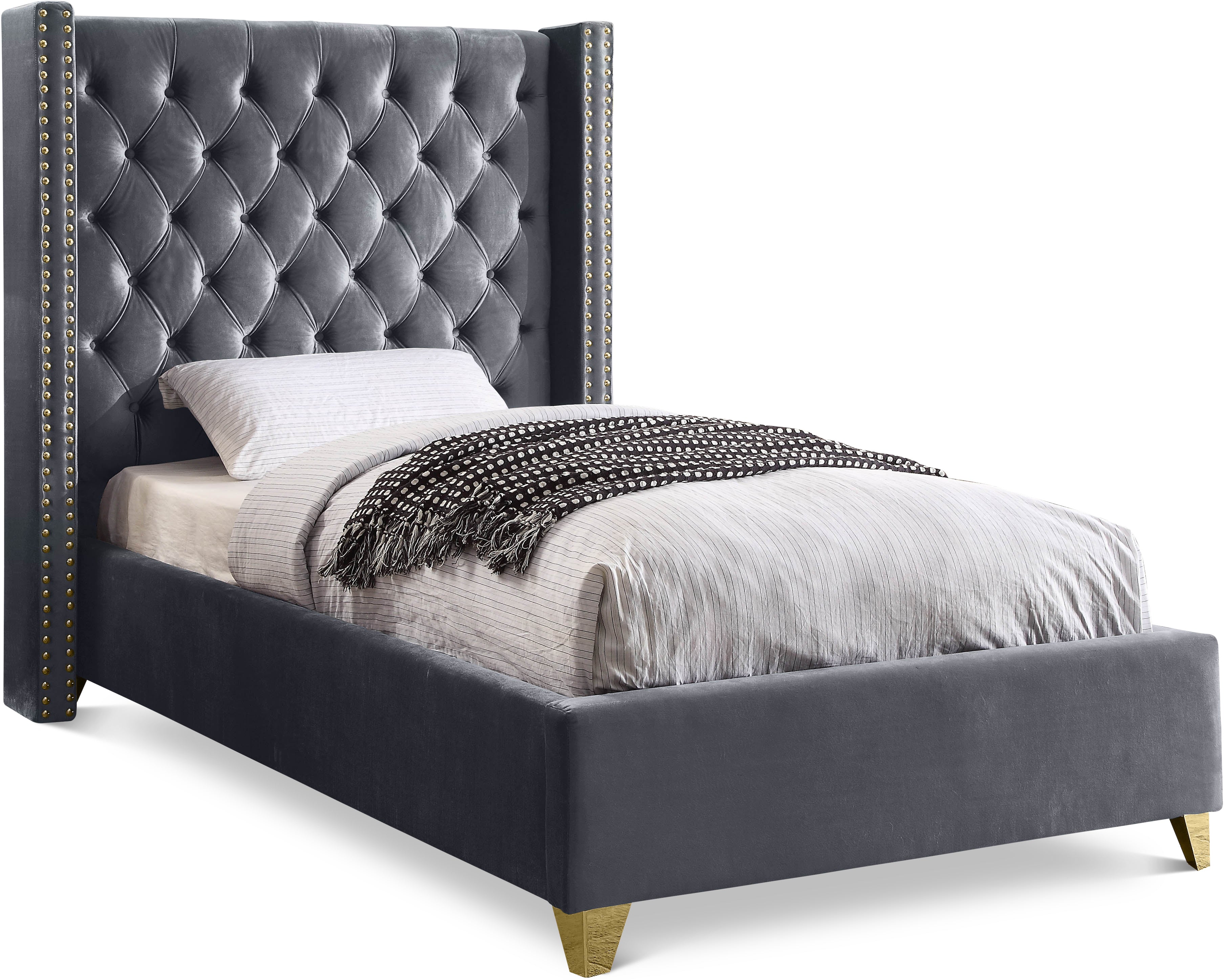 Barolo Grey Velvet Twin Bed