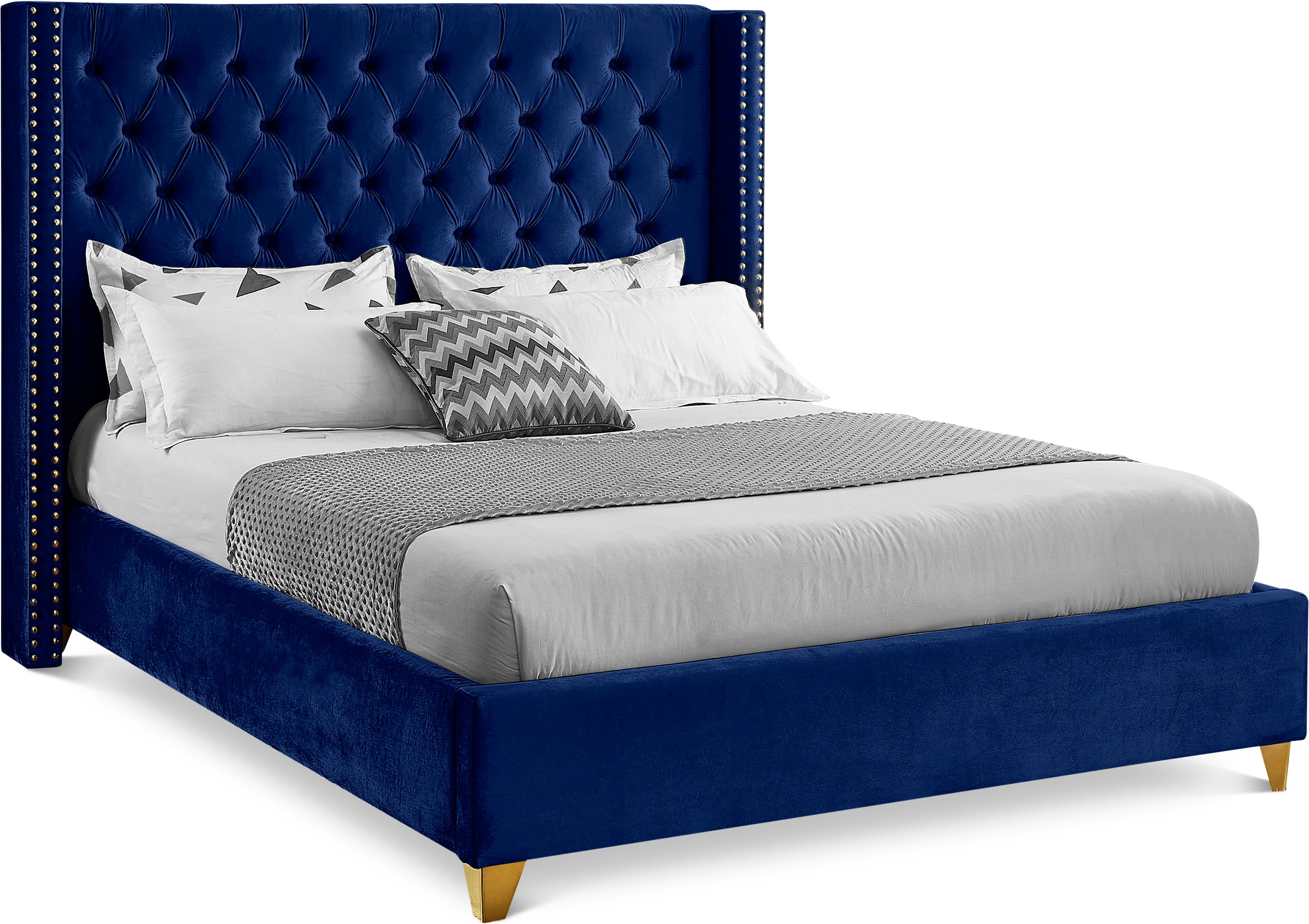 Barolo Navy Velvet Queen Bed