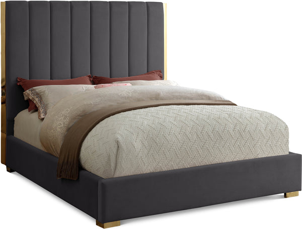 Becca Grey Velvet King Bed