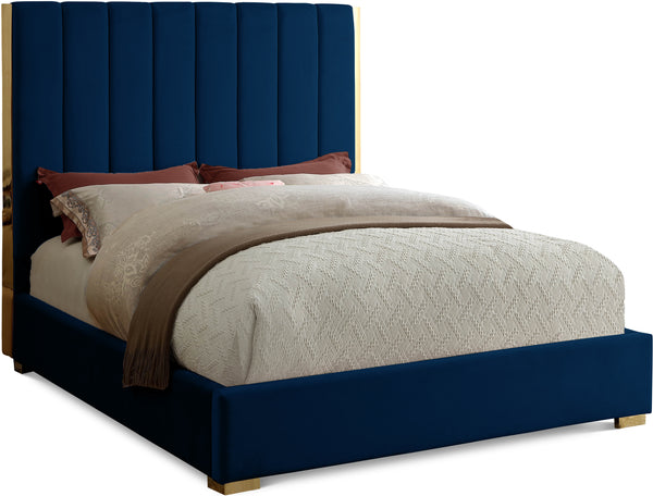 Becca Navy Velvet King Bed