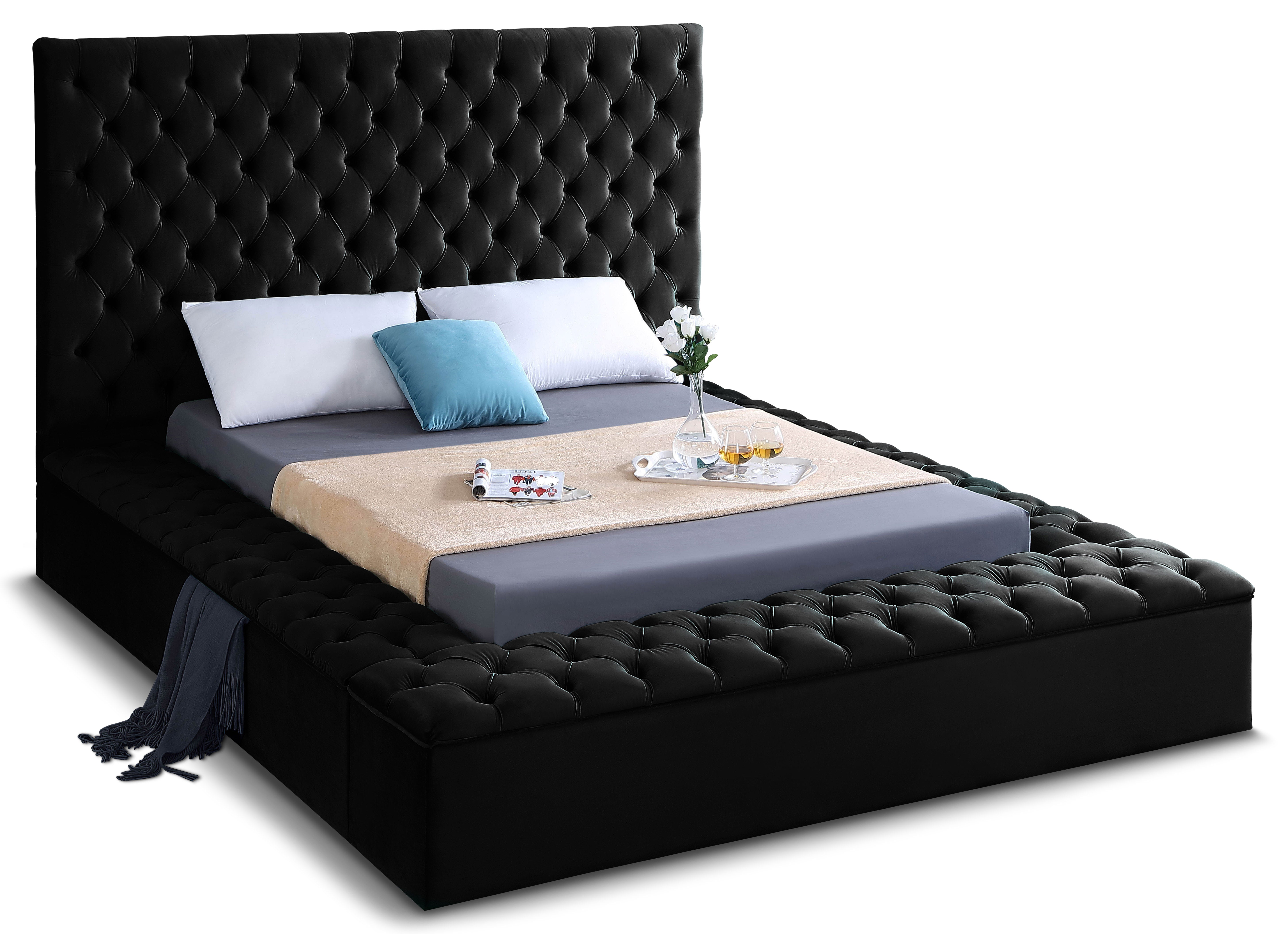 Bliss Black Velvet King Bed (3 Boxes)