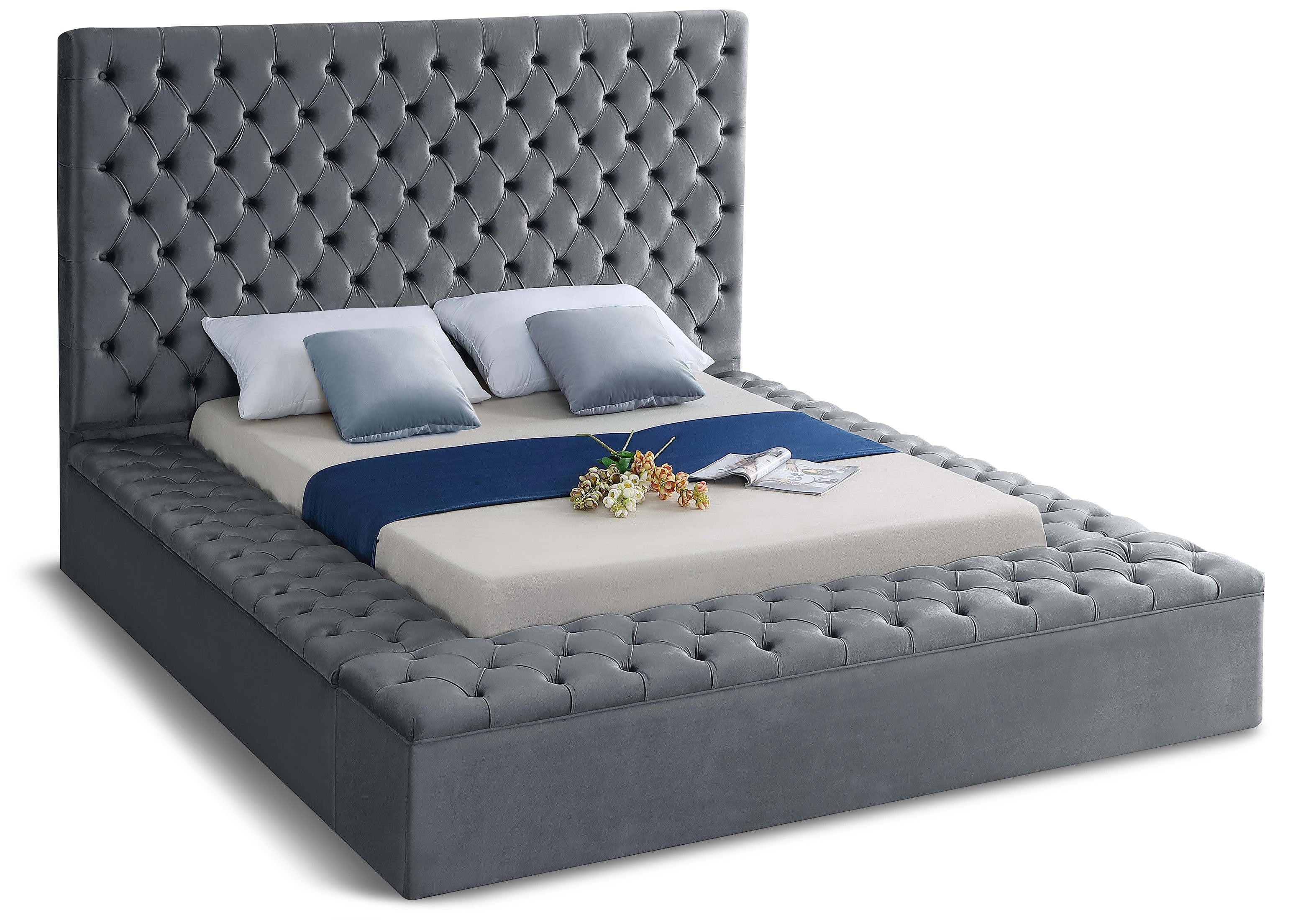 Bliss Grey Velvet Full Bed (3 Boxes)