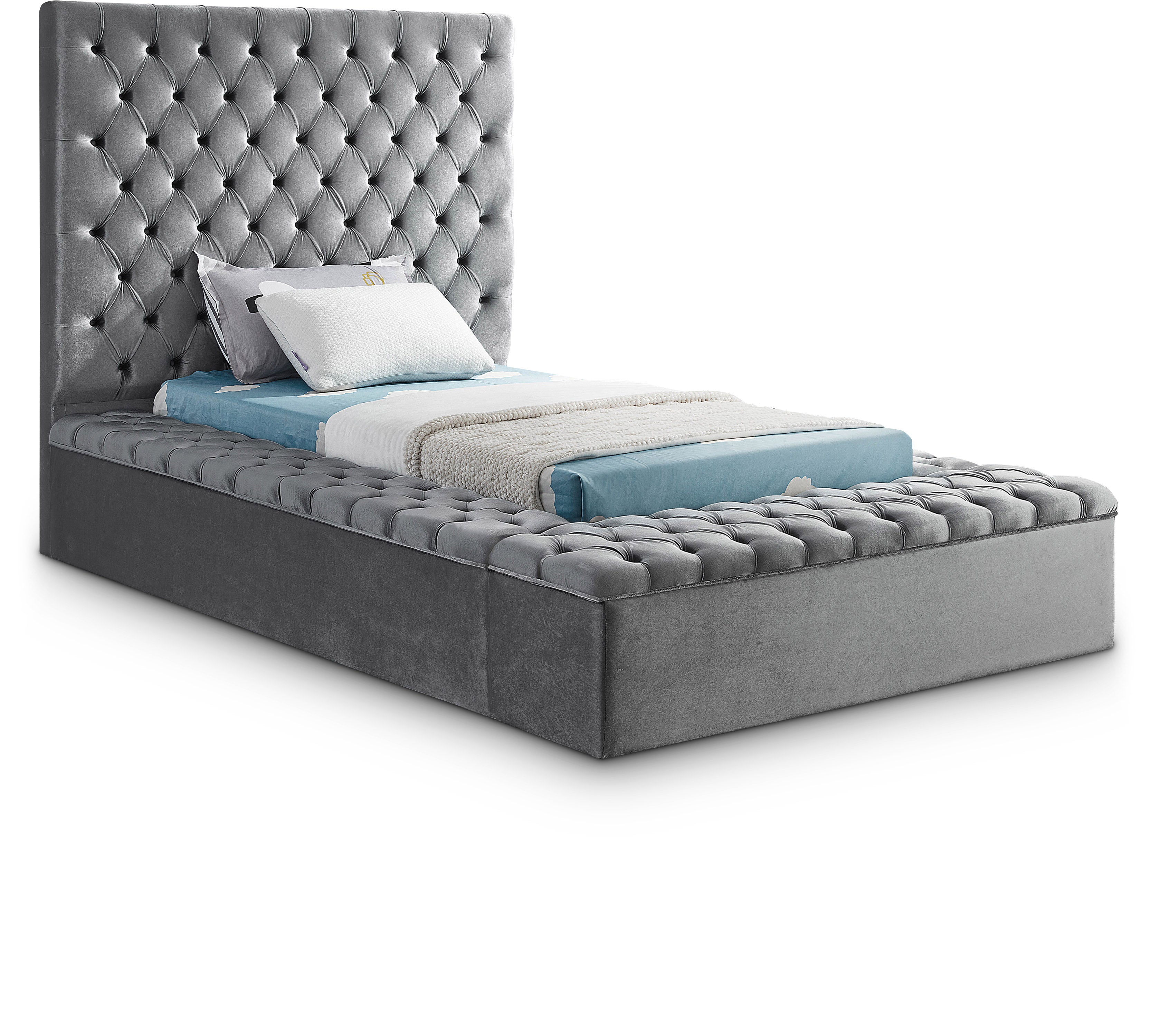 Bliss Grey Velvet Twin Bed (3 Boxes)