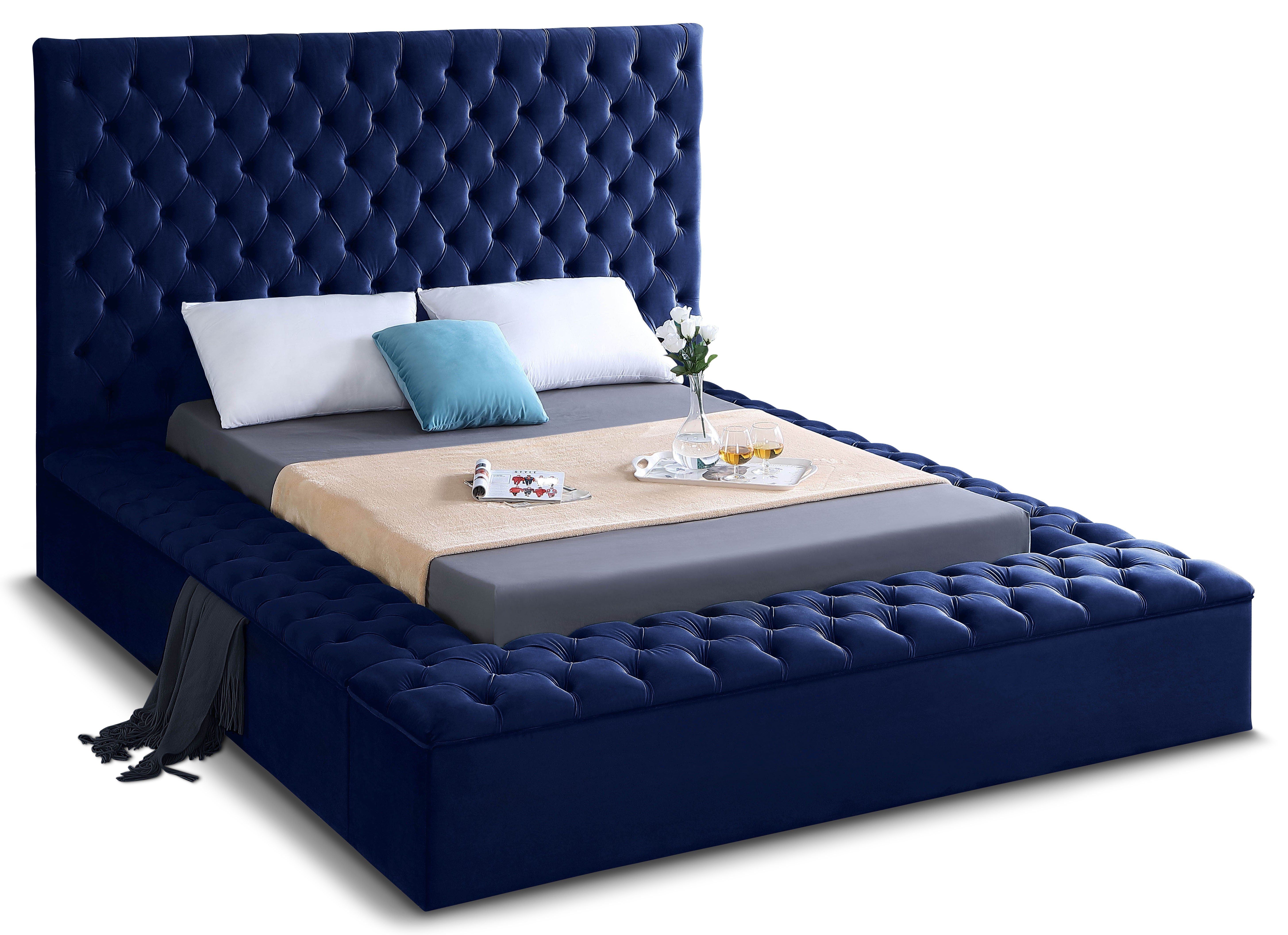 Bliss Navy Velvet King Bed (3 Boxes)