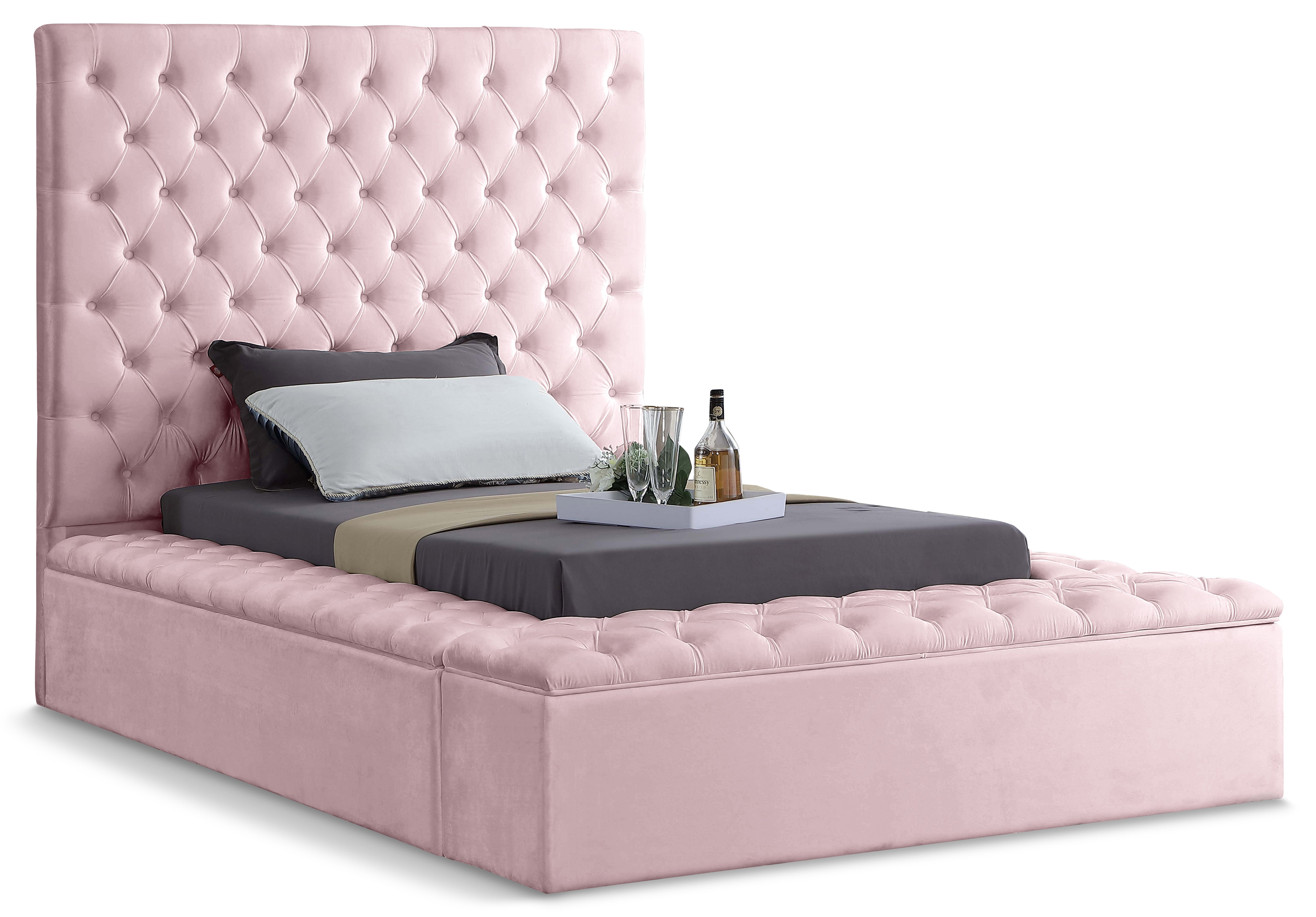 Bliss Pink Velvet Twin Bed (3 Boxes)