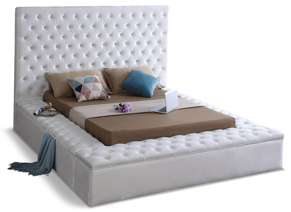 Bliss White Velvet King Bed (3 Boxes)