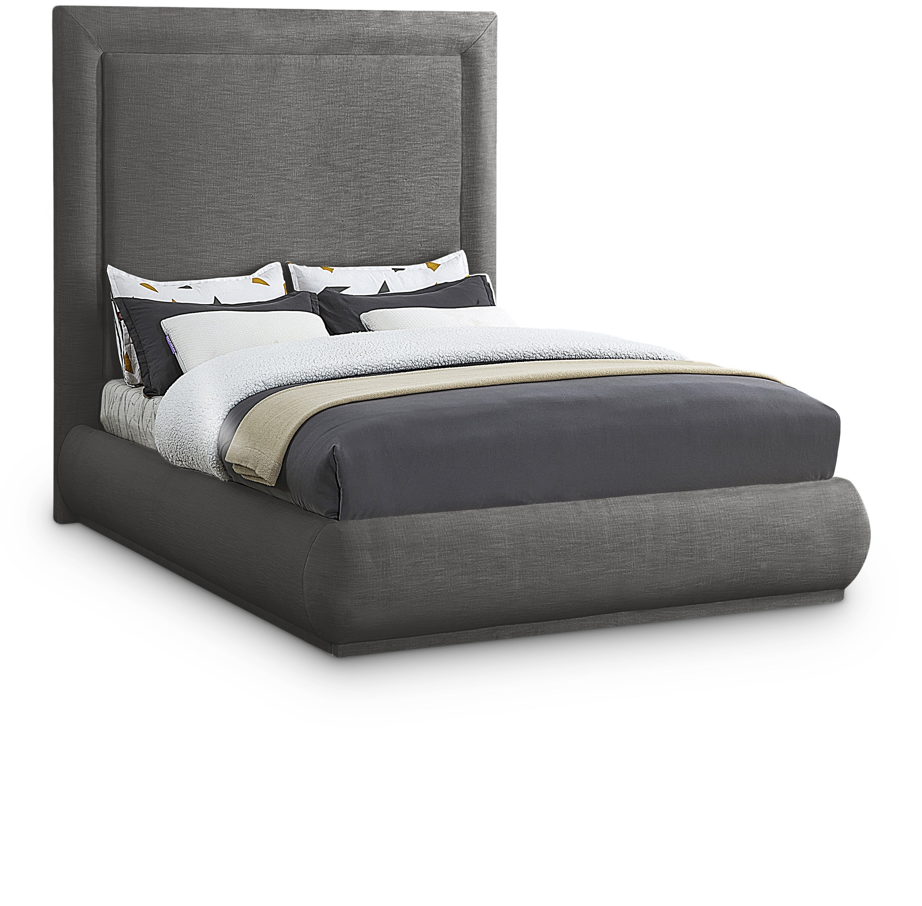 Brooke Grey Linen Textured Fabric King Bed