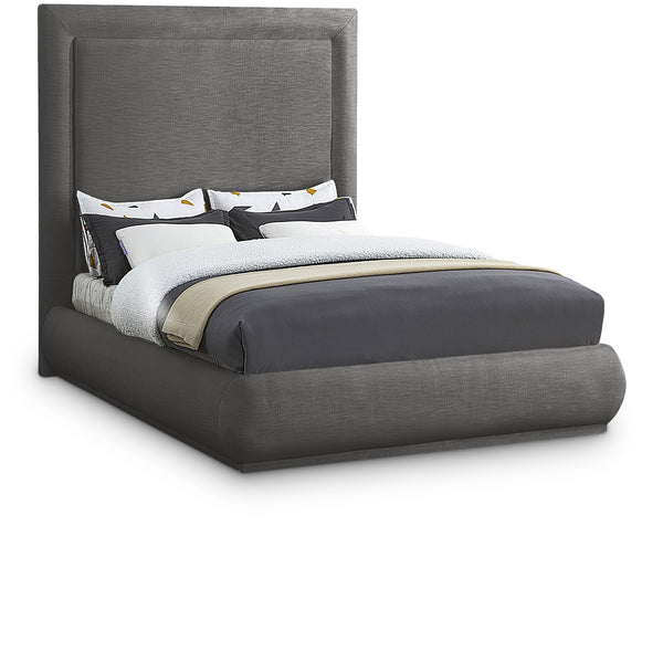 Brooke Grey Linen Textured Fabric Queen Bed