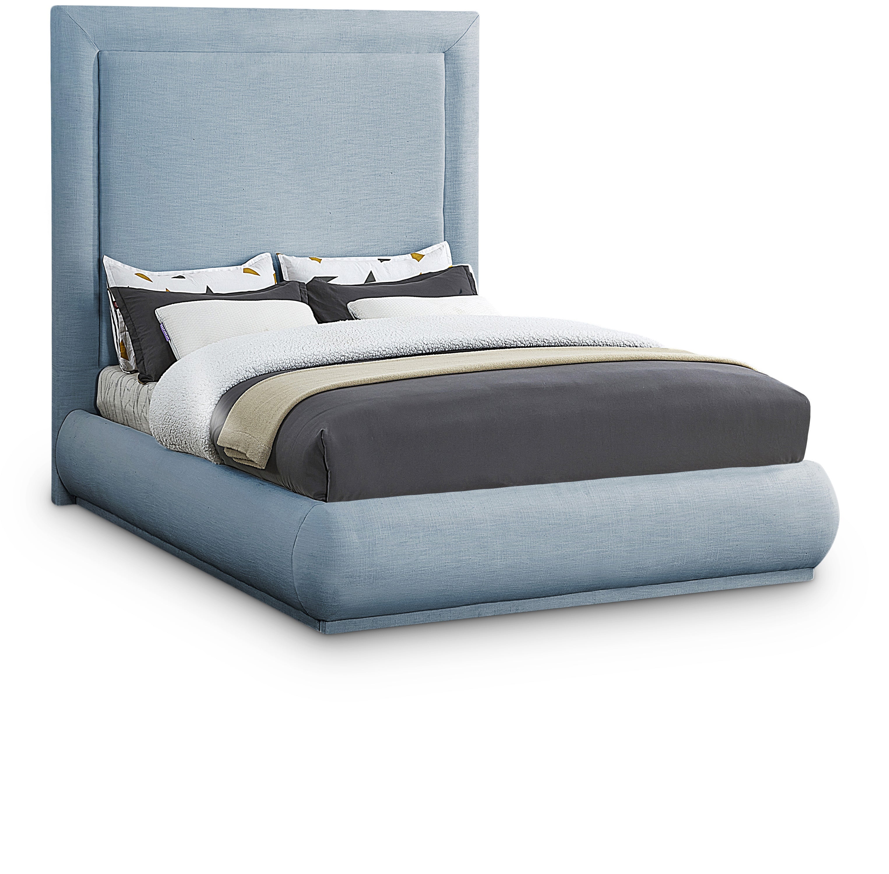 Brooke Light Blue Linen Textured Fabric King Bed