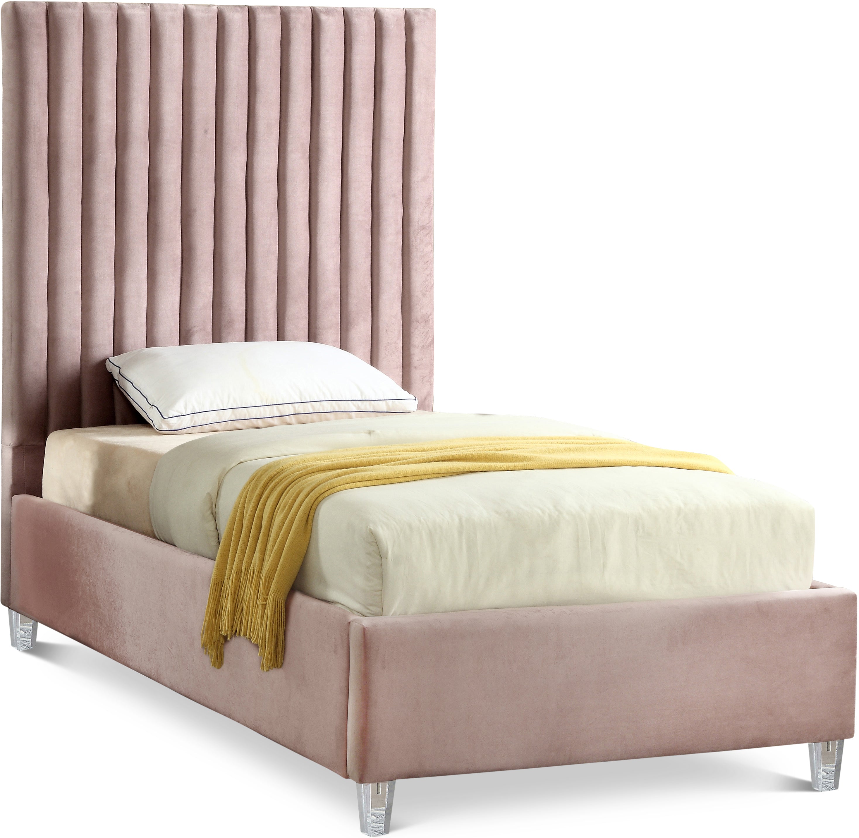 Candace Pink Velvet Twin Bed