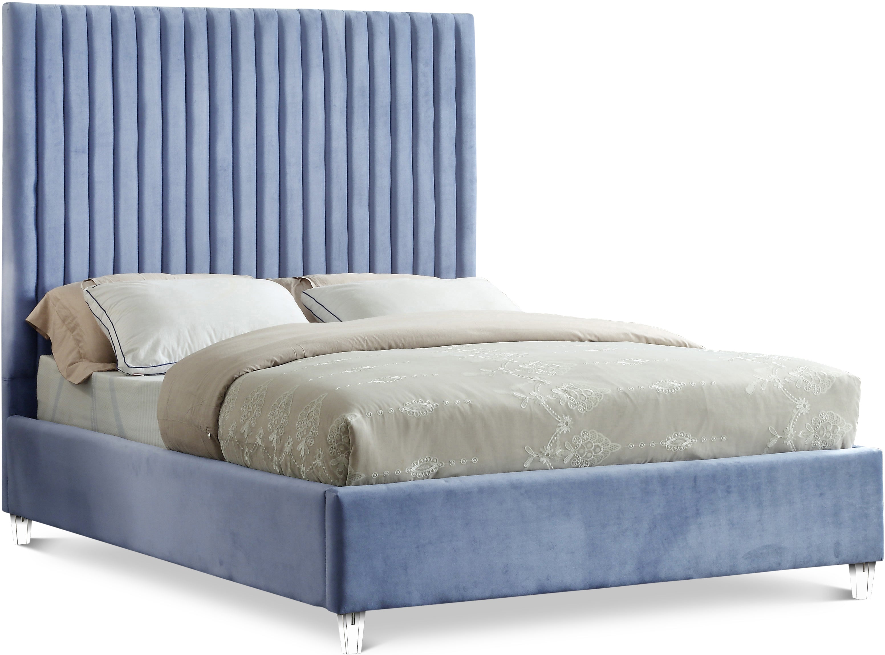 Candace Sky Blue Velvet Full Bed