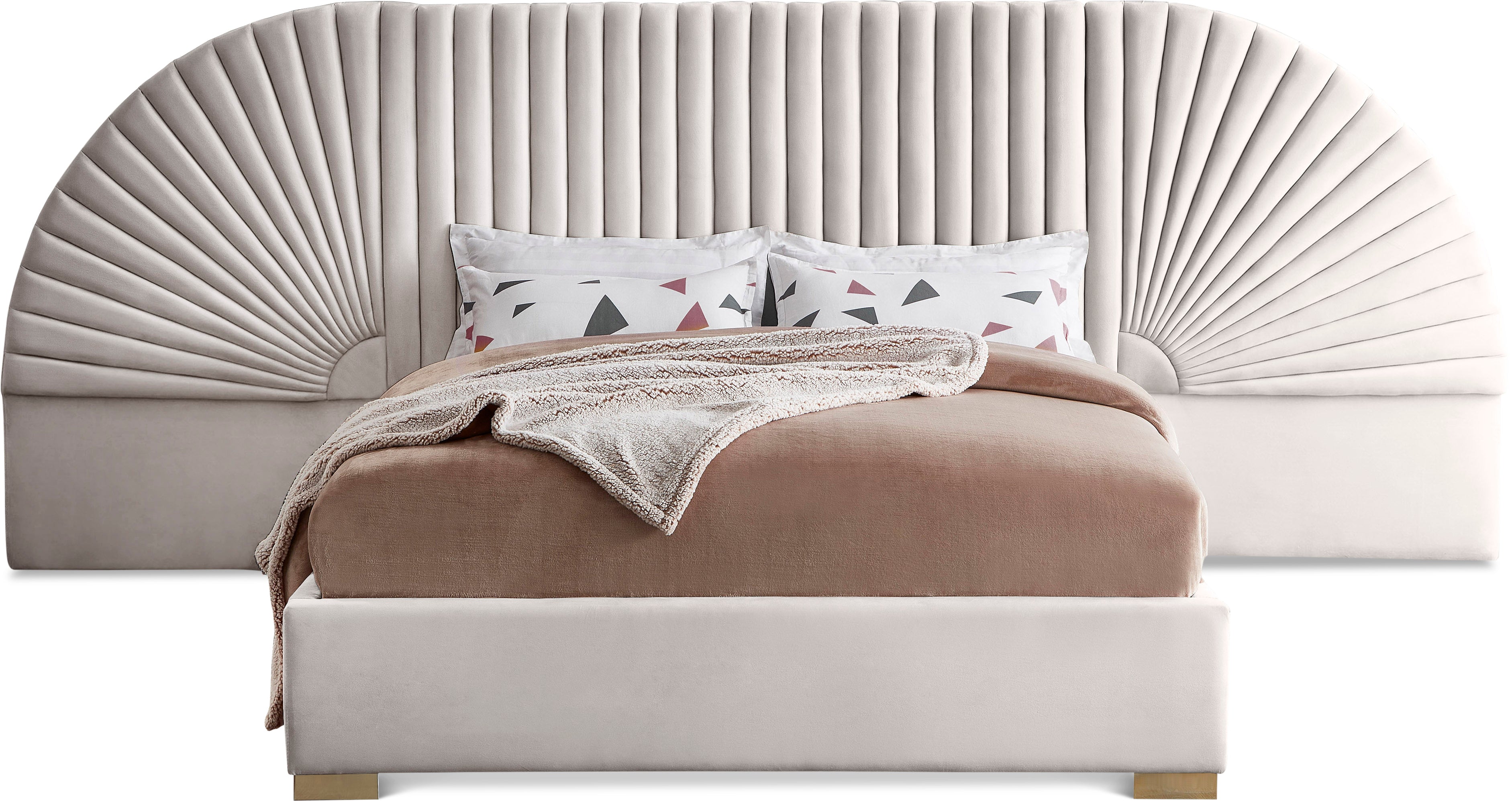 Cleo Cream Velvet King Bed (3 Boxes)