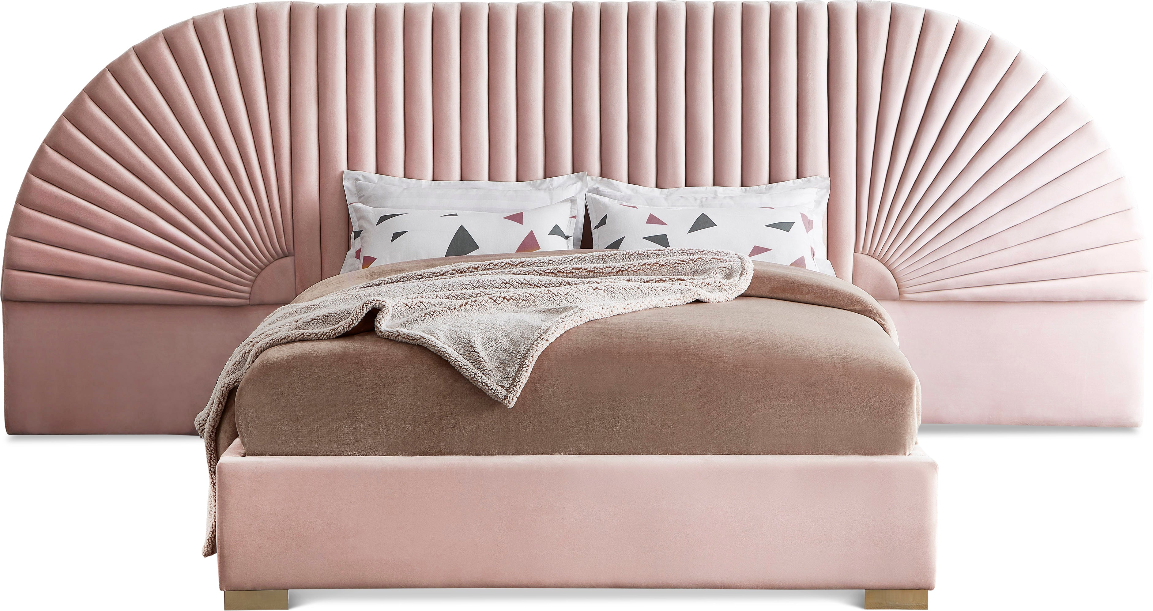 Cleo Pink Velvet King Bed (3 Boxes)