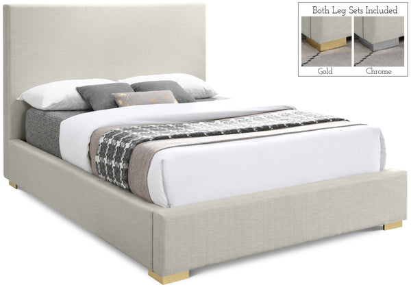 Crosby Beige Linen Textured Fabric Queen Bed