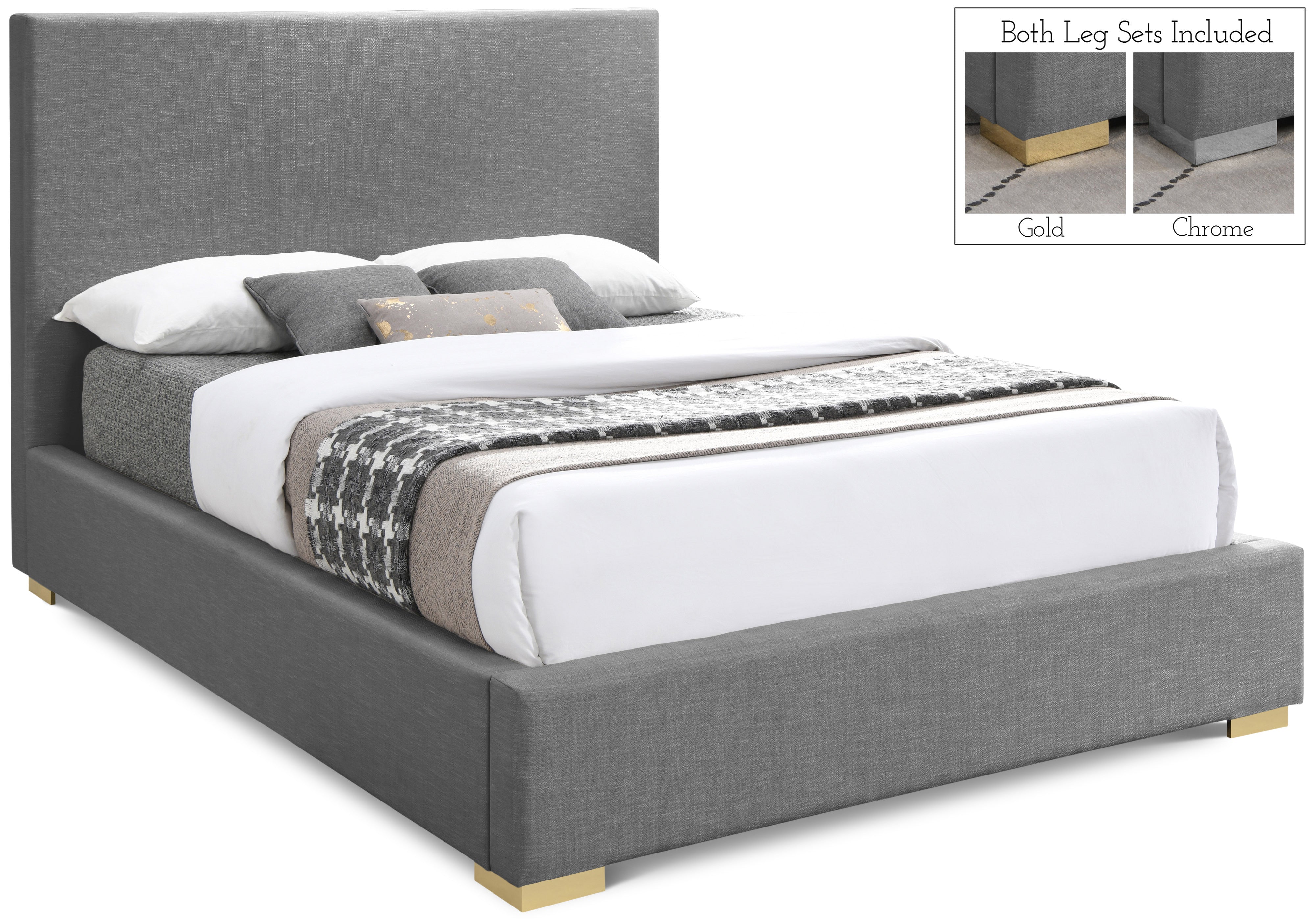 Crosby Grey Linen Textured Fabric King Bed