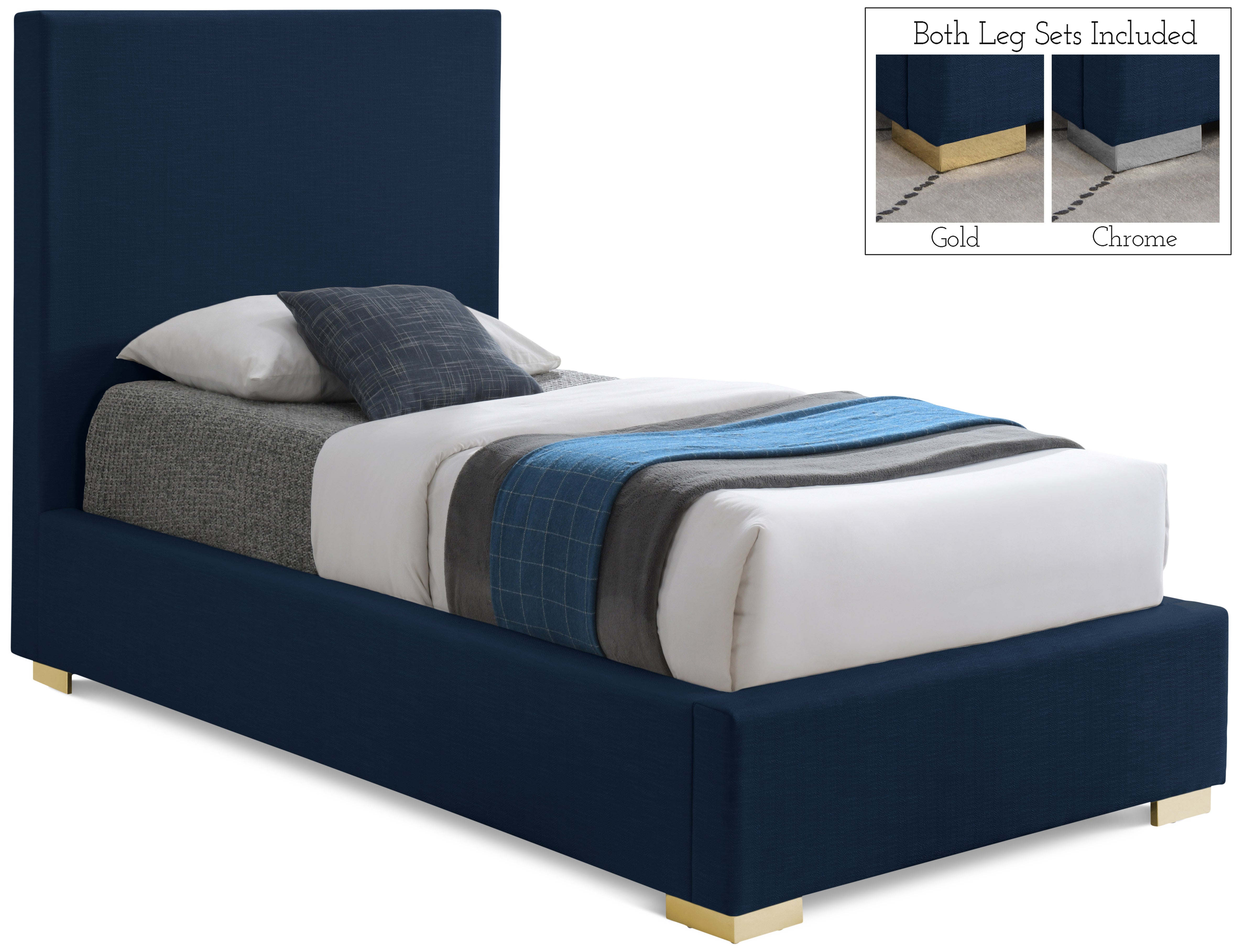 Crosby Navy Linen Textured Fabric Twin Bed