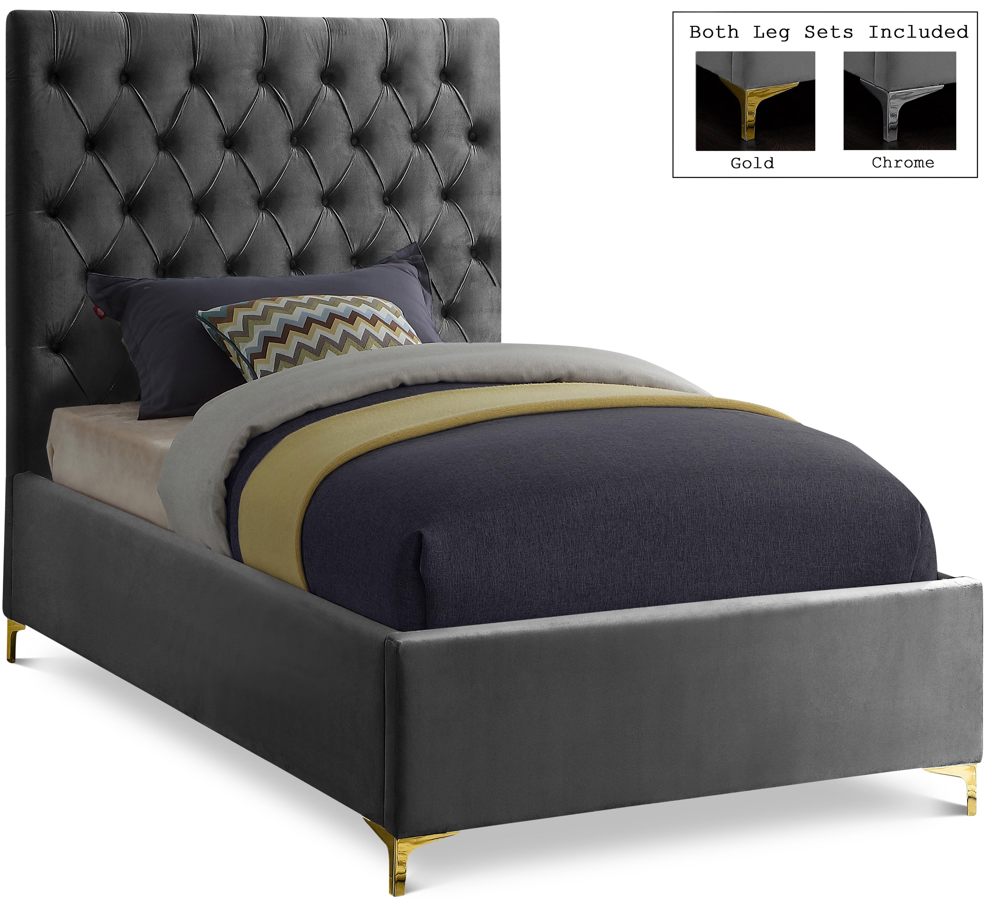 Cruz Grey Velvet Twin Bed