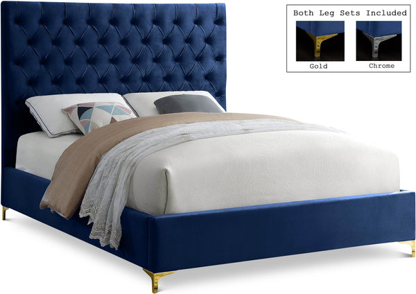 Cruz Navy Velvet Queen Bed