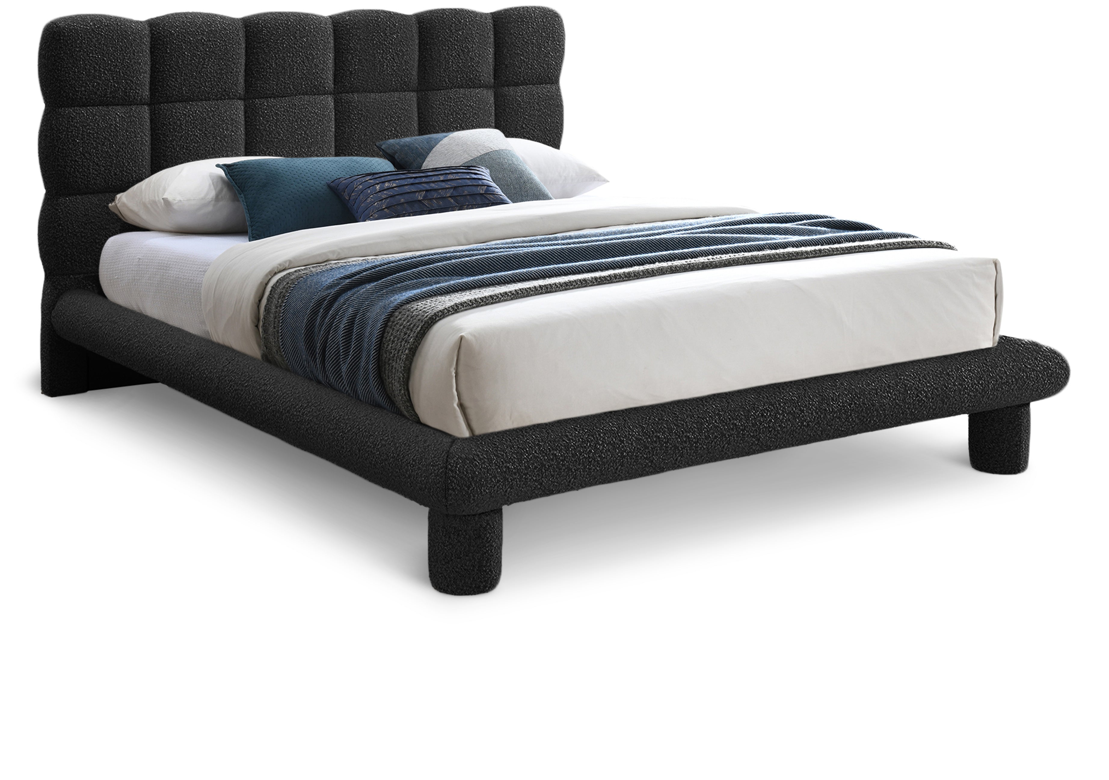 Deco Black Boucle Fabric King Bed (3 Boxes)