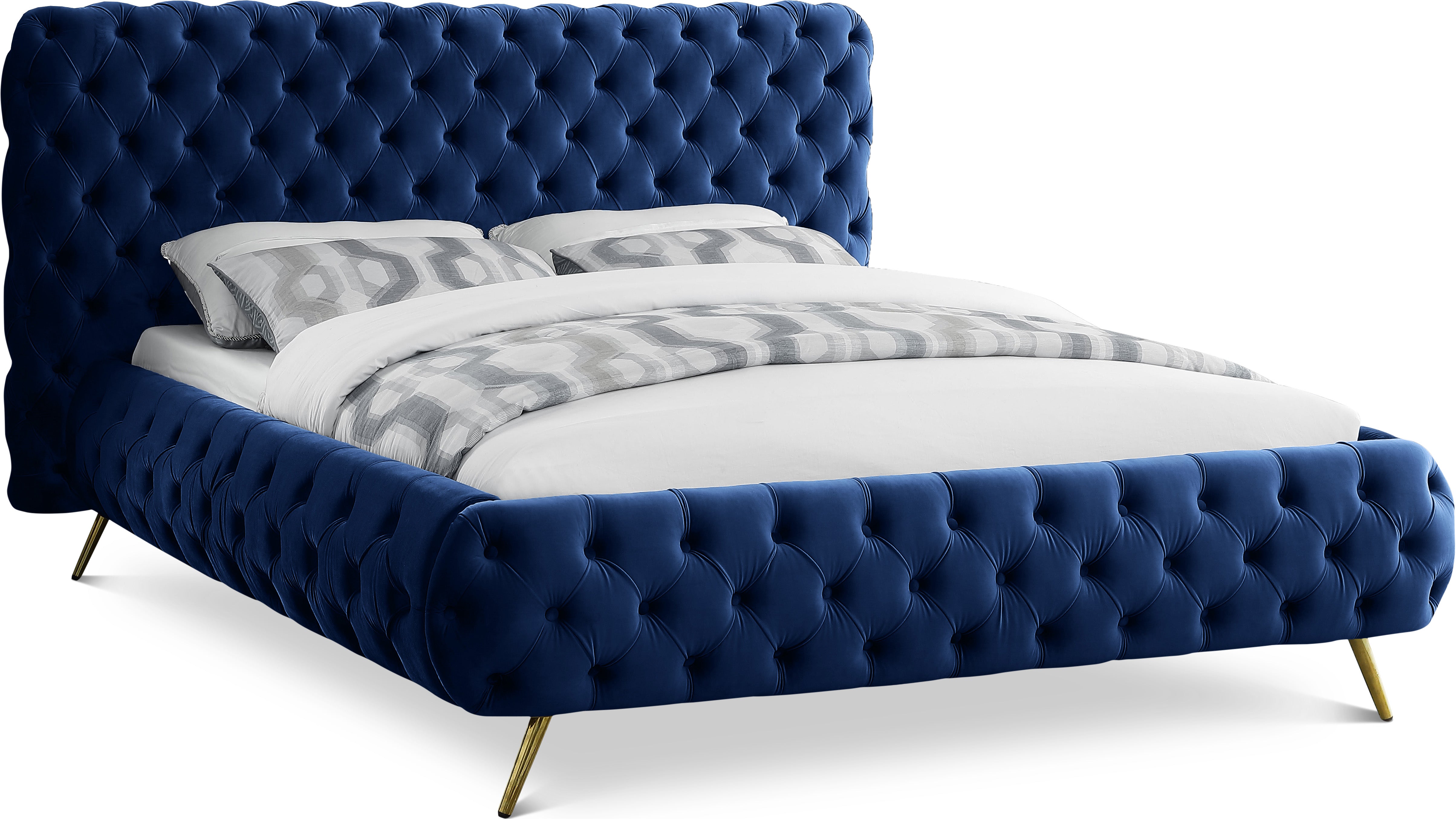 Delano Navy Velvet Queen Bed