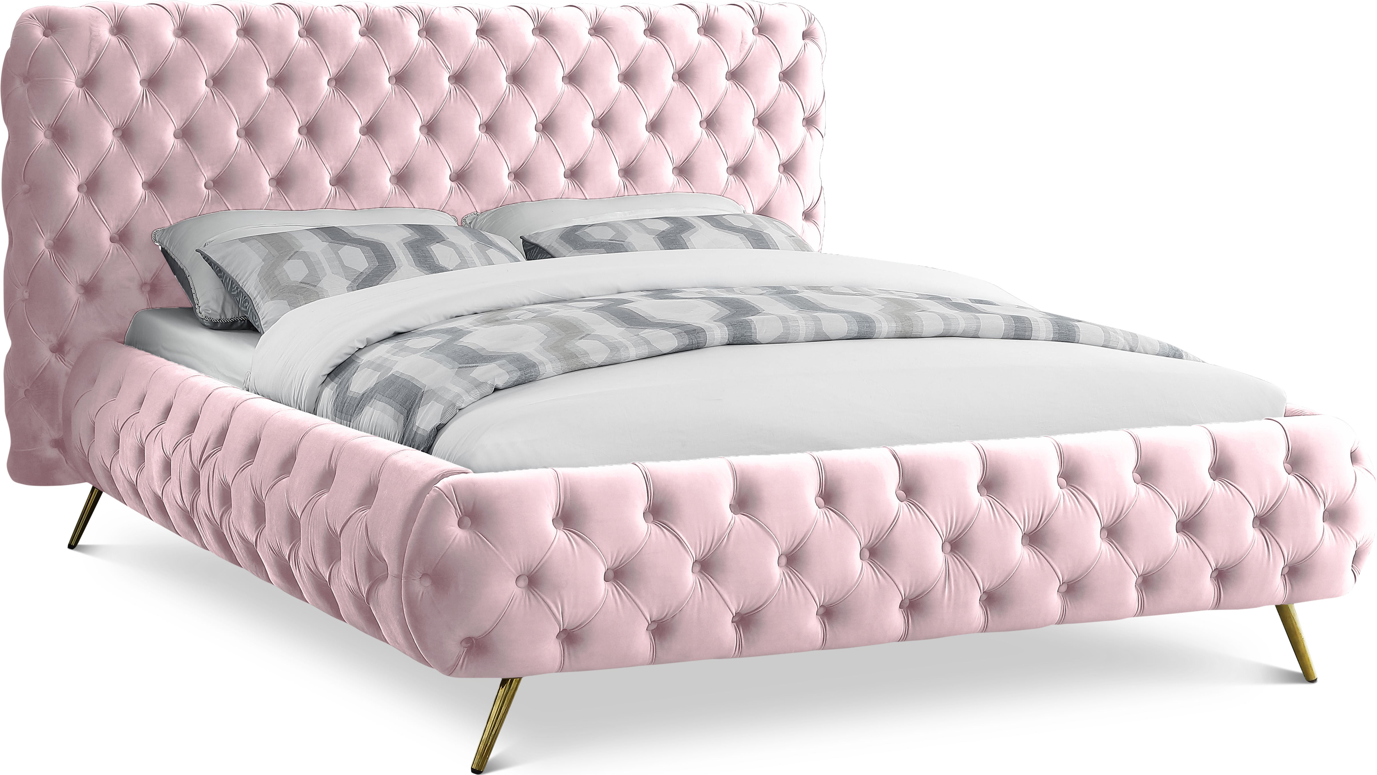 Delano Pink Velvet Queen Bed