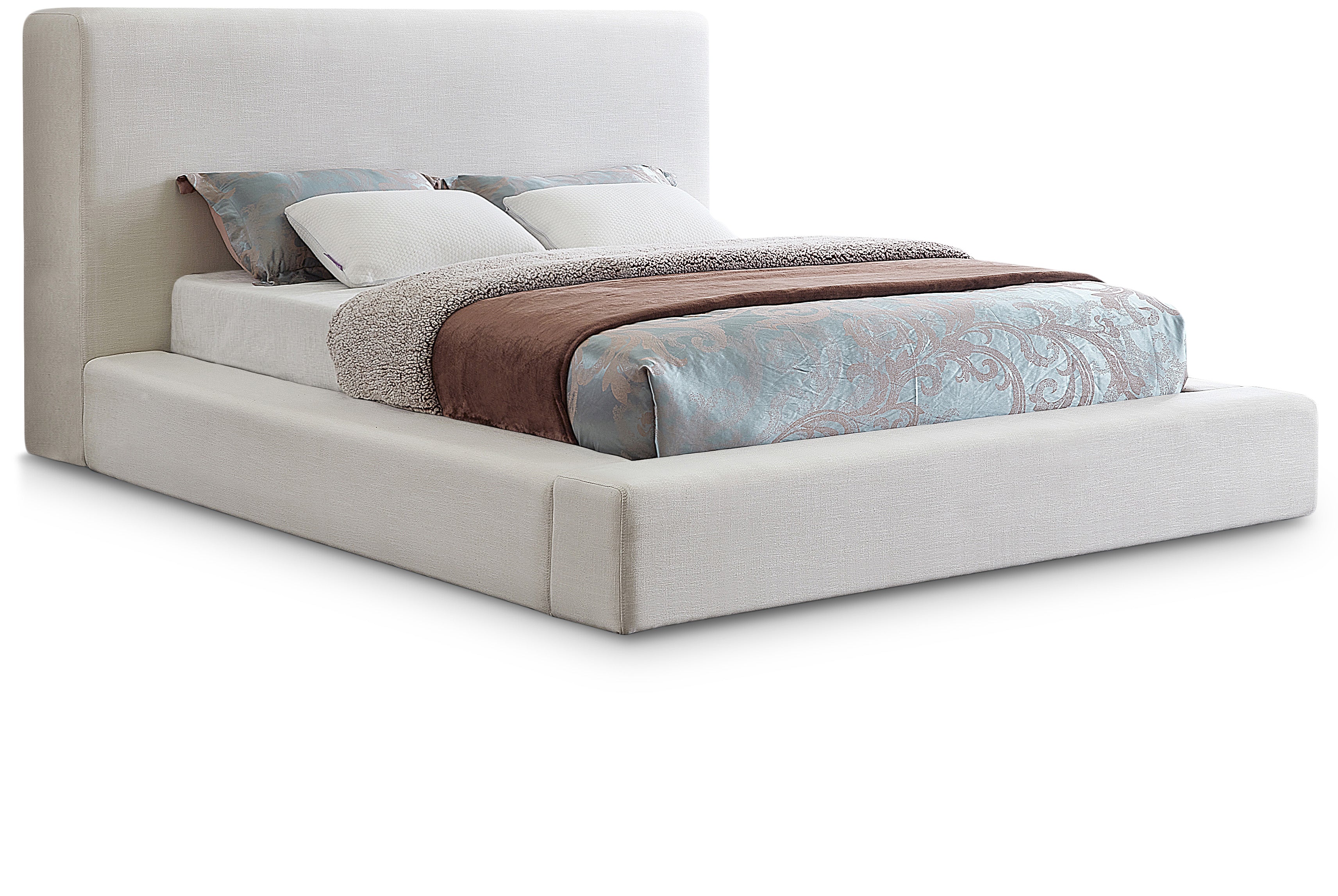 Devin Cream Linen Textured Fabric King Bed