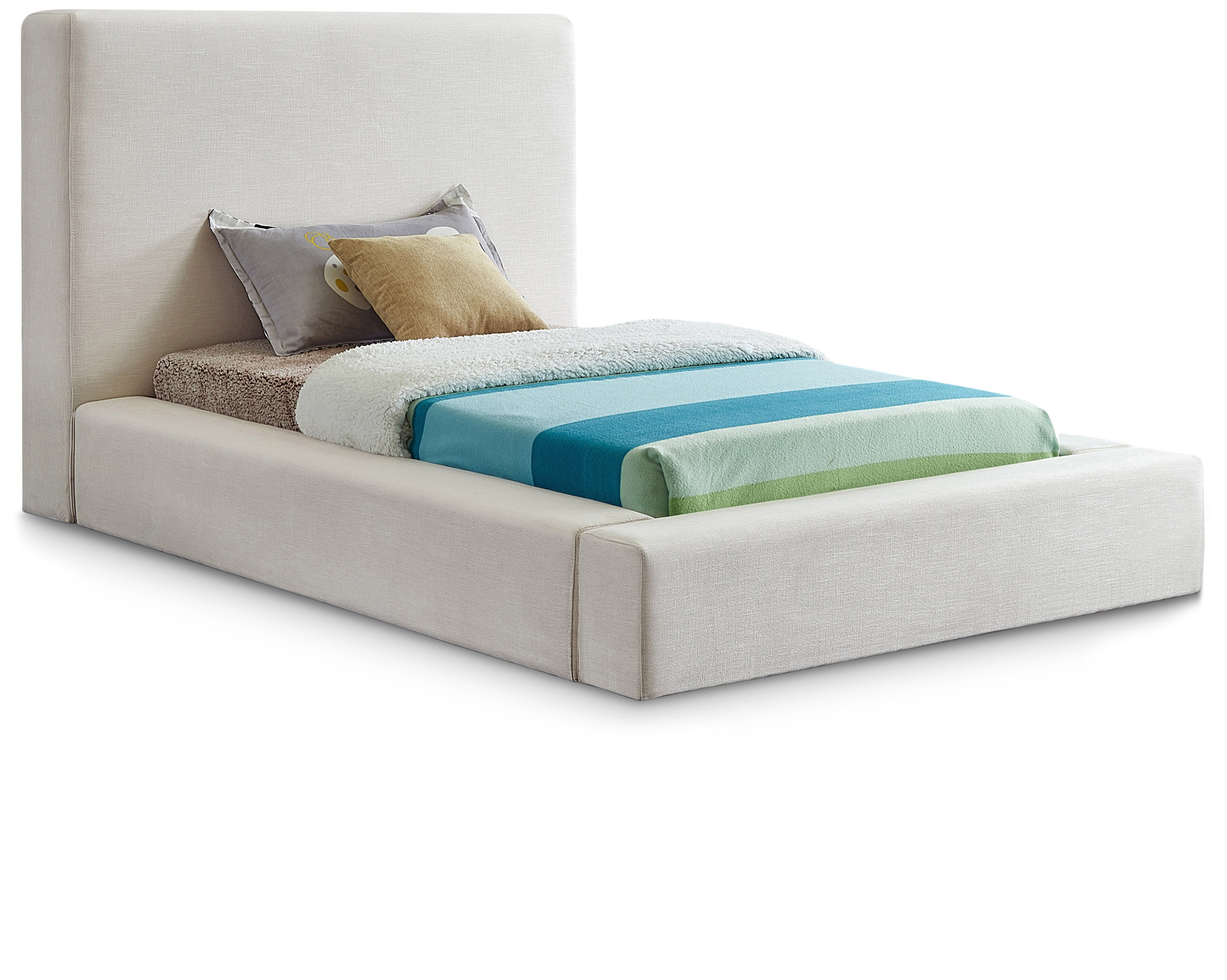 Devin Cream Linen Textured Fabric Twin Bed