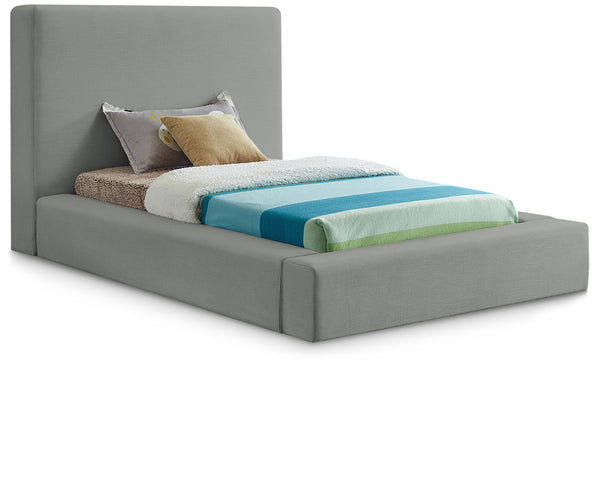 Devin Grey Linen Textured Fabric Twin Bed