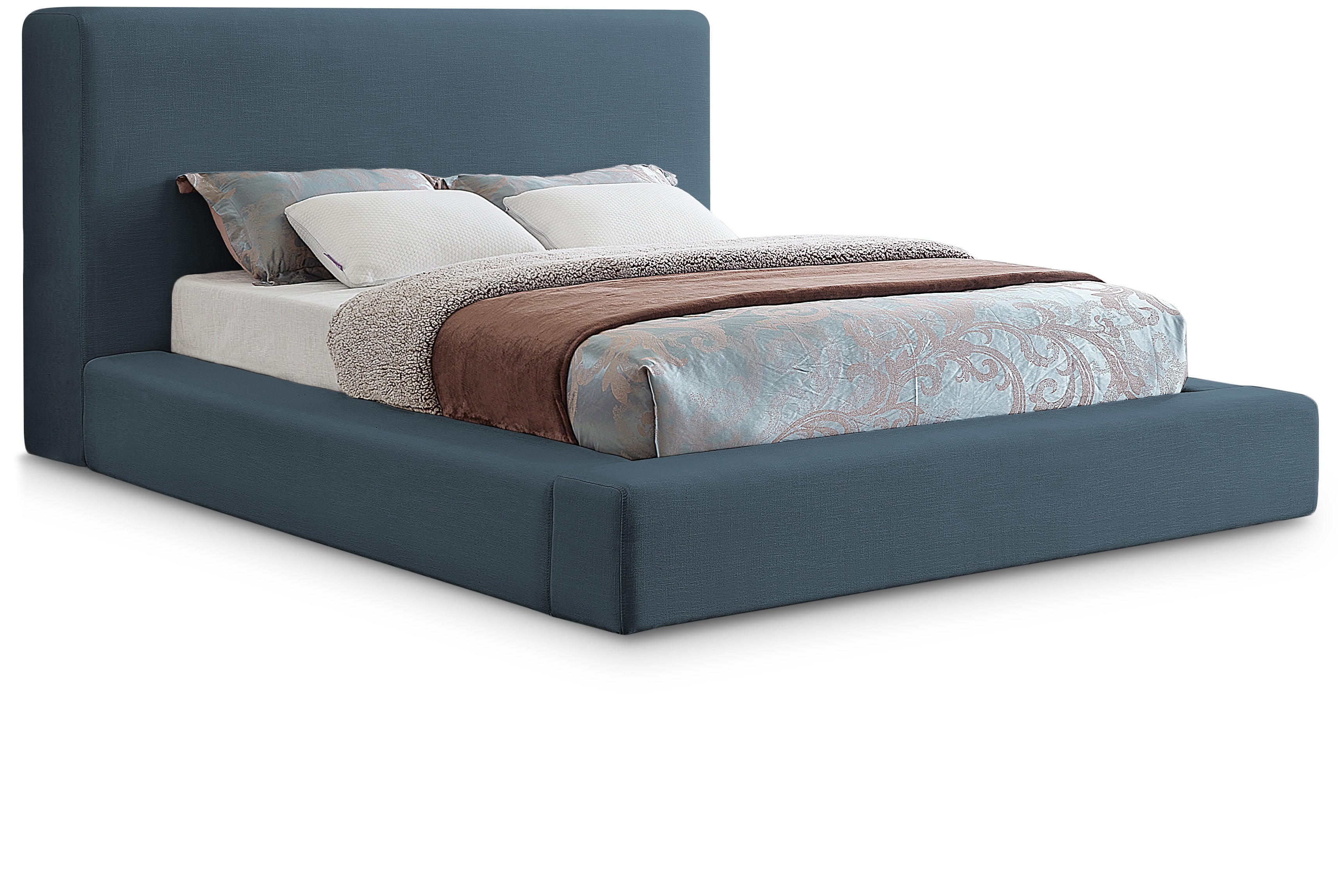 Devin Navy Linen Textured Fabric King Bed