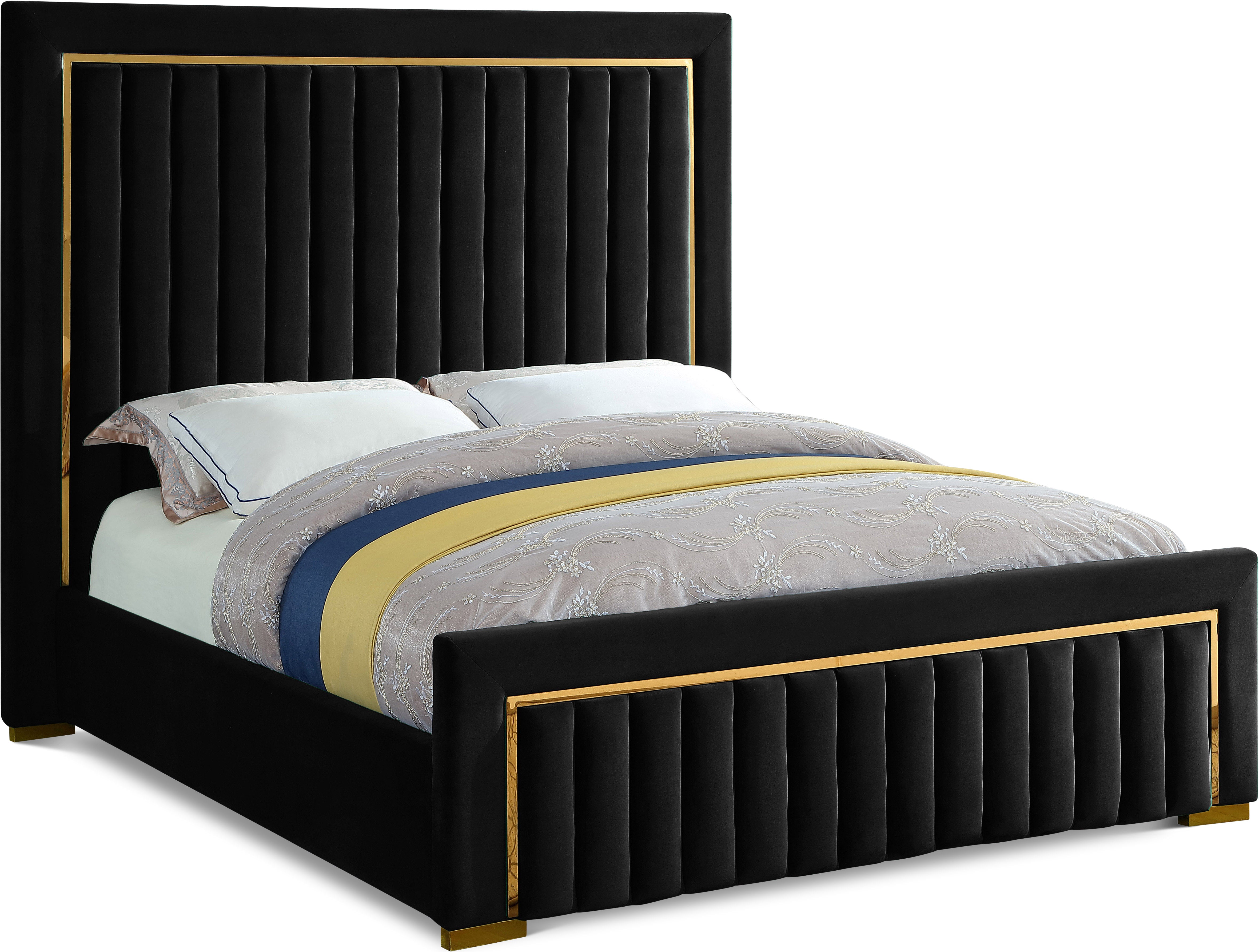 Dolce Black Velvet Queen Bed (3 Boxes)