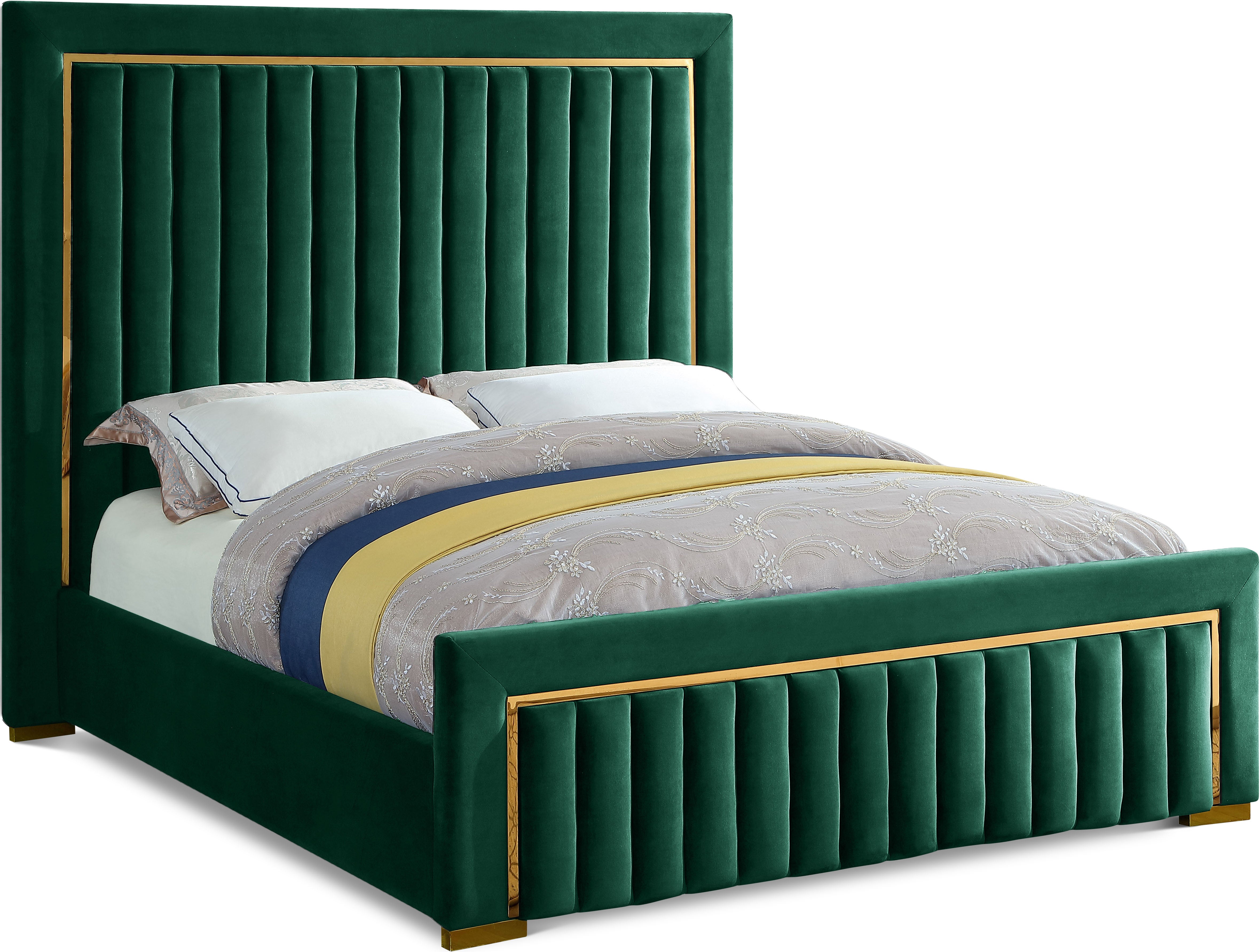 Dolce Green Velvet Queen Bed (3 Boxes)