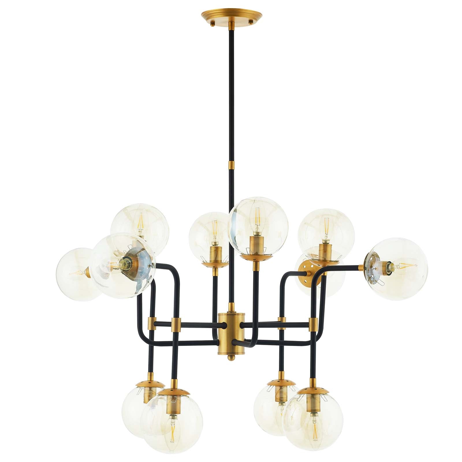 Ambition Amber Glass And Antique Brass 12 Light Pendant Chandelier