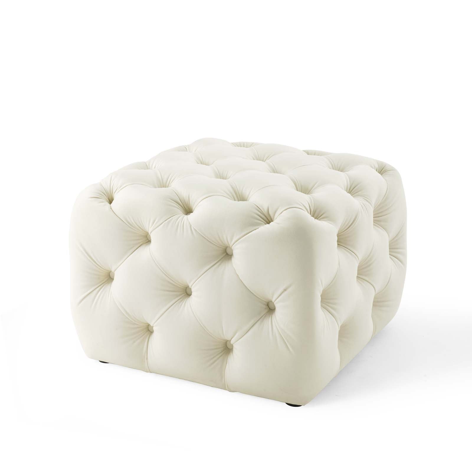 Amour Tufted Button Square Performance Velvet Ottoman