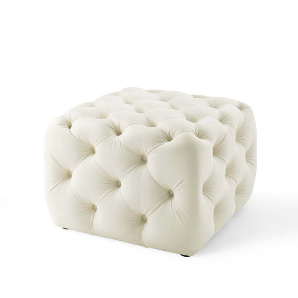 Amour Tufted Button Square Performance Velvet Ottoman