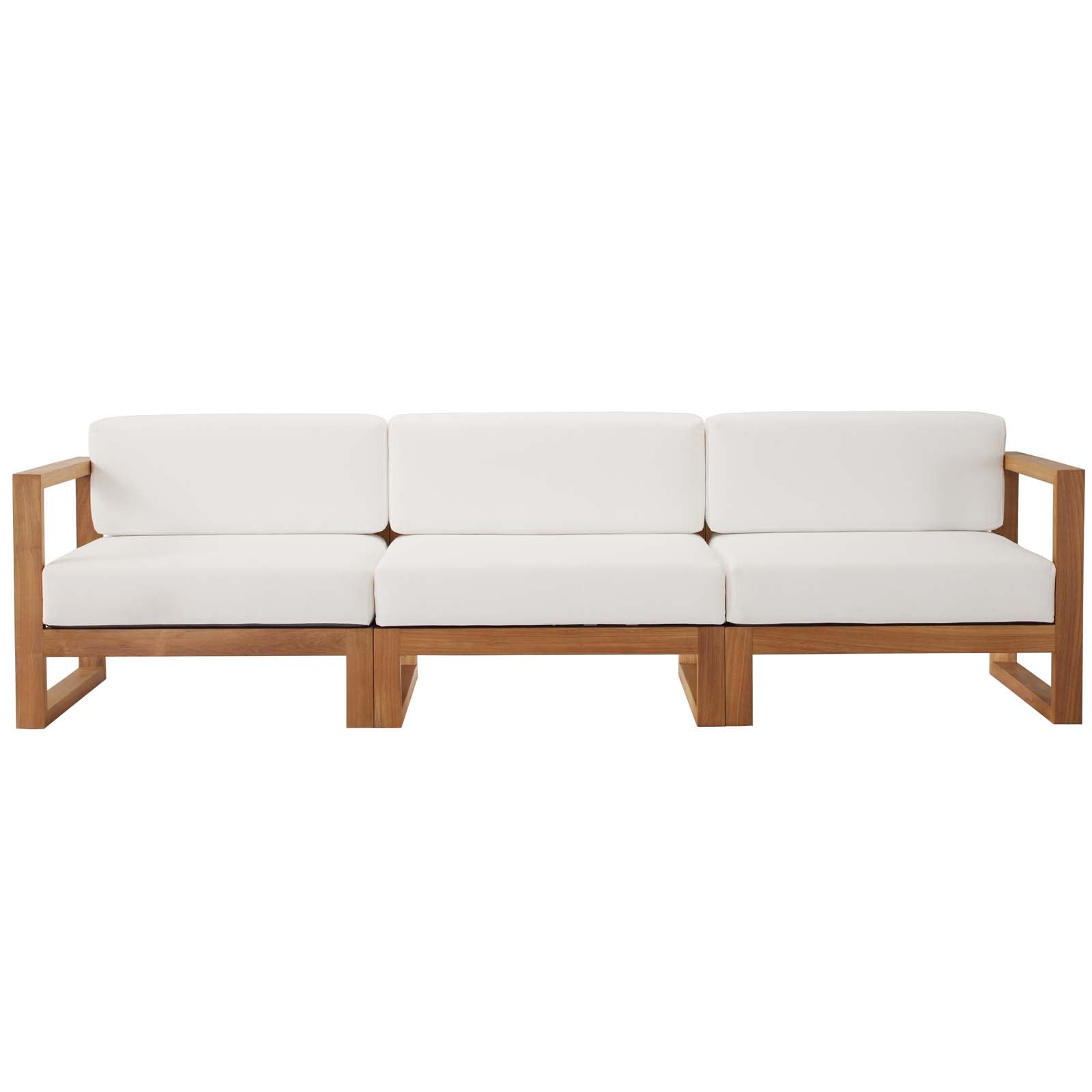 Upland Outdoor Patio Teak Wood 3-Piece Sectional Sofa Set