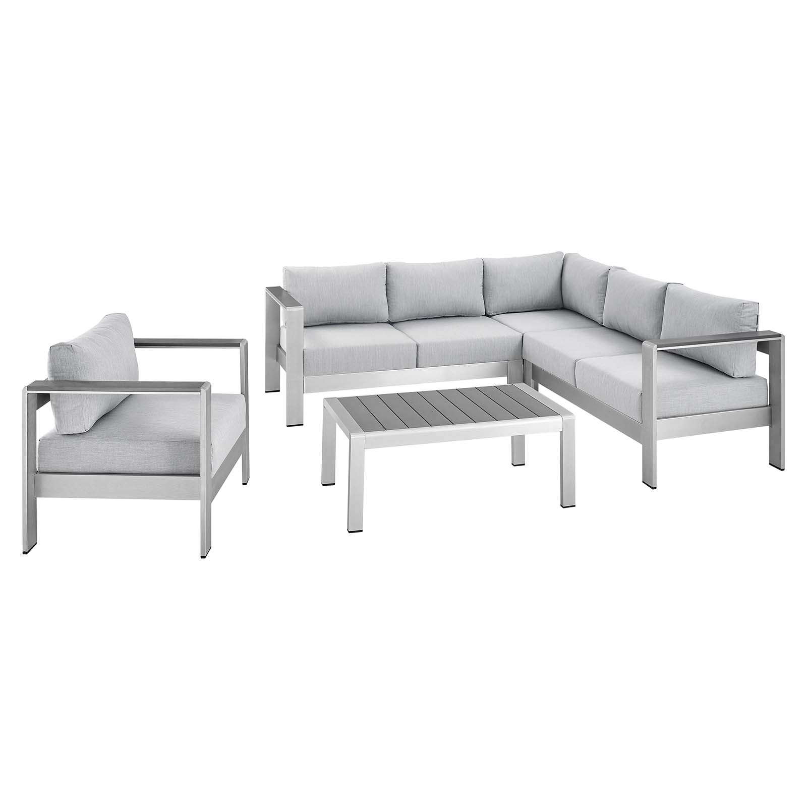 Shore Sunbrella® Fabric Outdoor Patio Aluminum 5 Piece Sectional Sofa Set