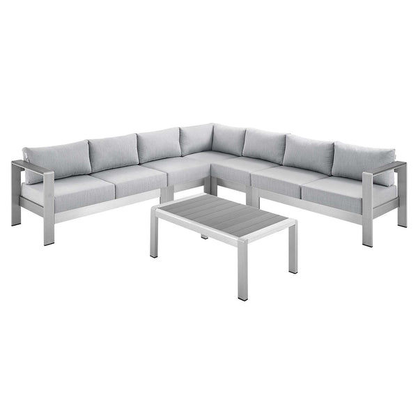 Shore Sunbrella® Fabric Outdoor Patio Aluminum 6 Piece Sectional Sofa Set