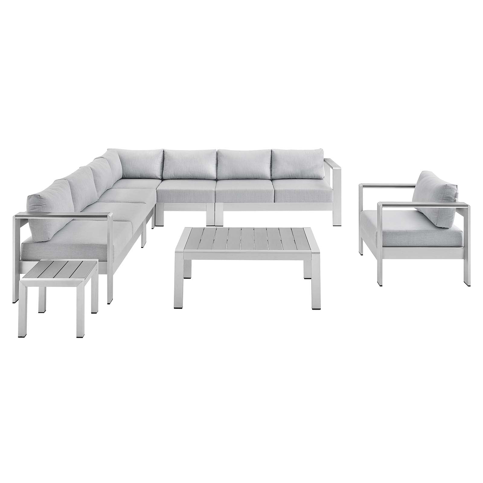 Shore Sunbrella® Fabric Outdoor Patio Aluminum 8 Piece Sectional Sofa Set