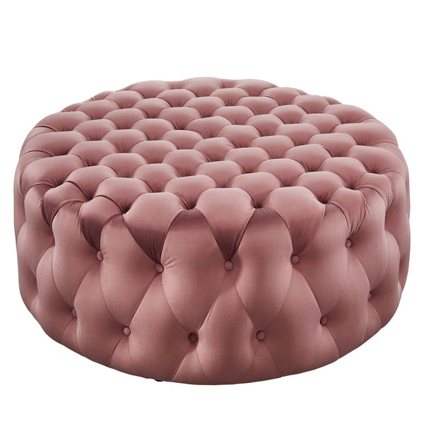 Amour Tufted Button Large Round Performance Velvet Ottoman