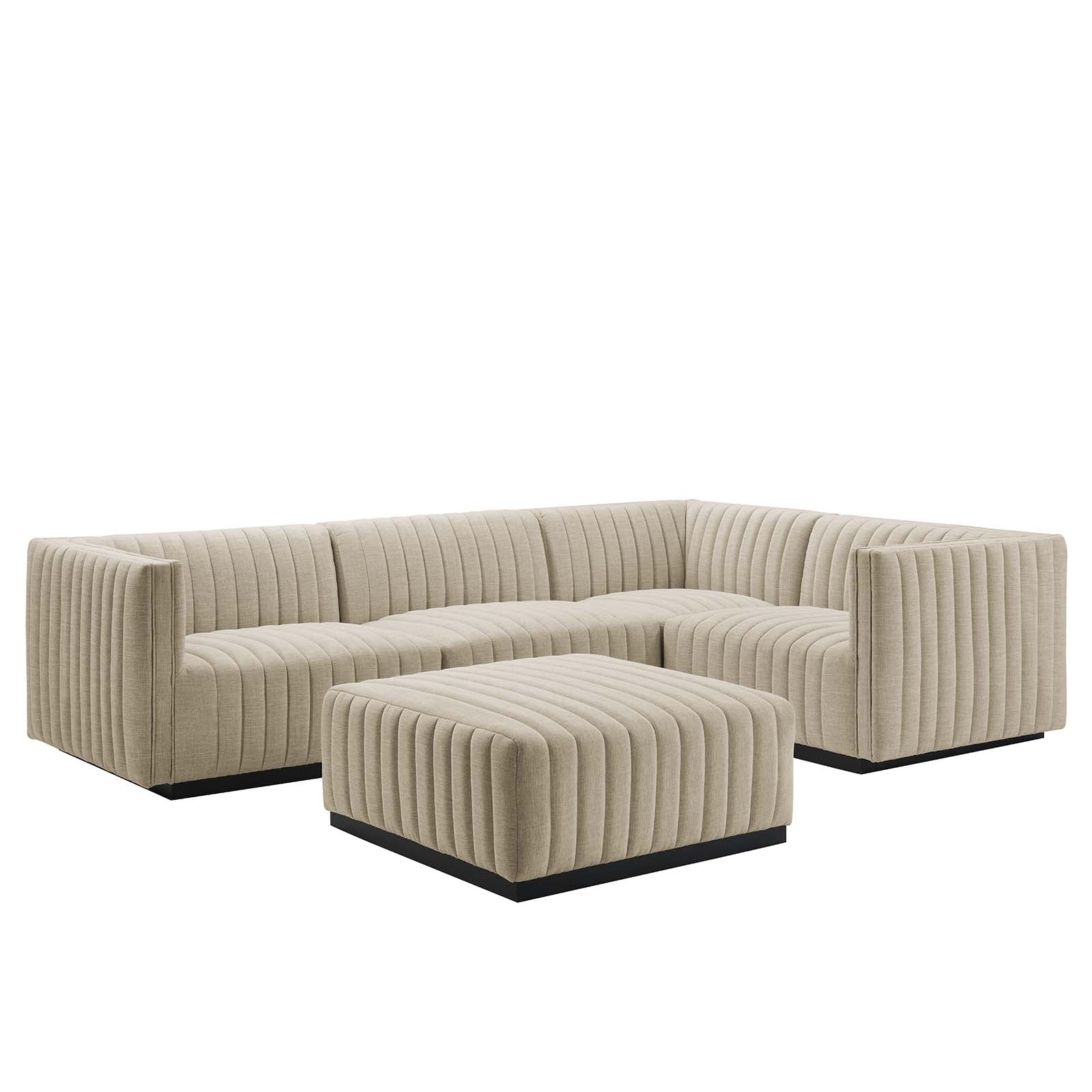 Conjure Channel Tufted Upholstered Fabric 5-Piece Sectional