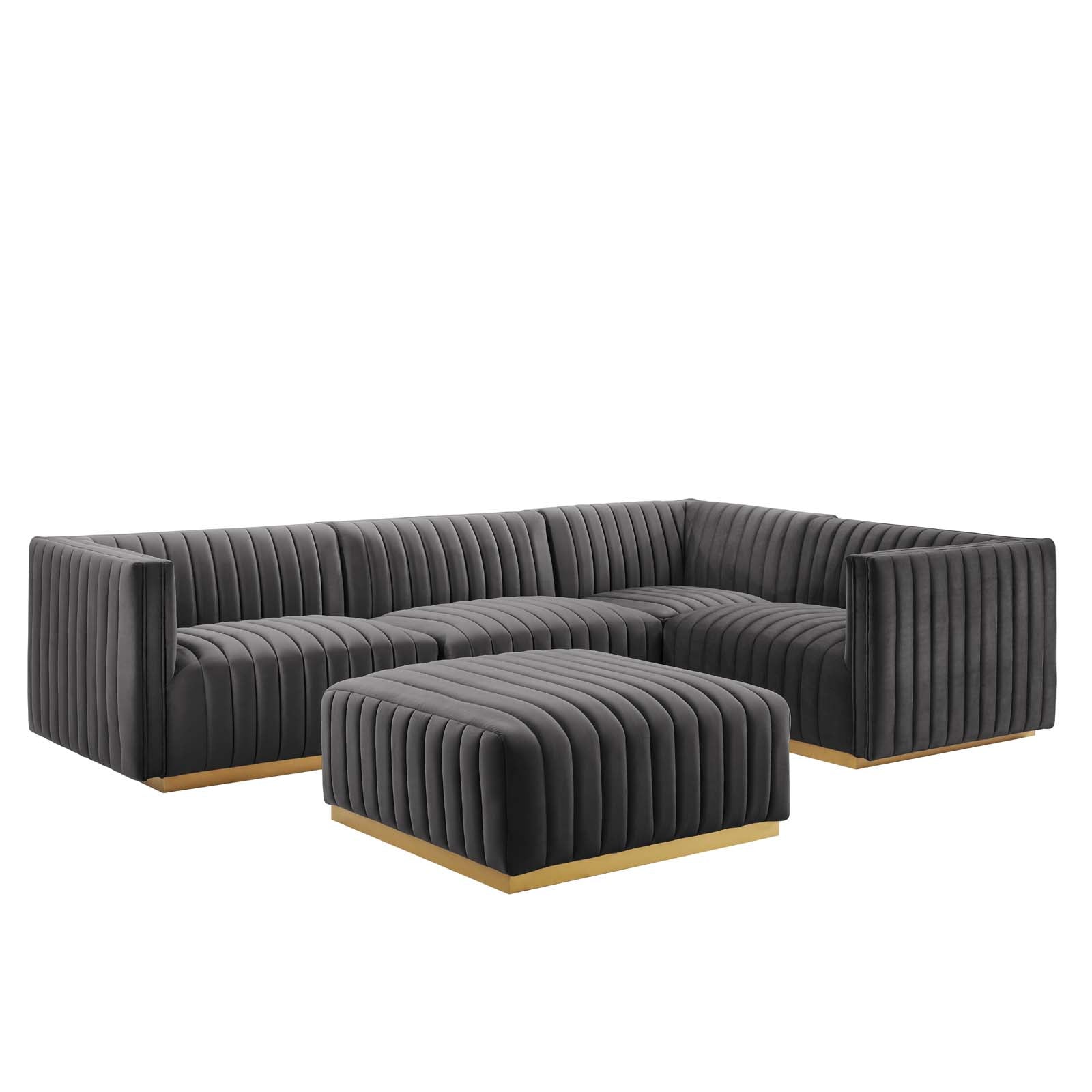 Conjure Channel Tufted Performance Velvet 5-Piece Sectional