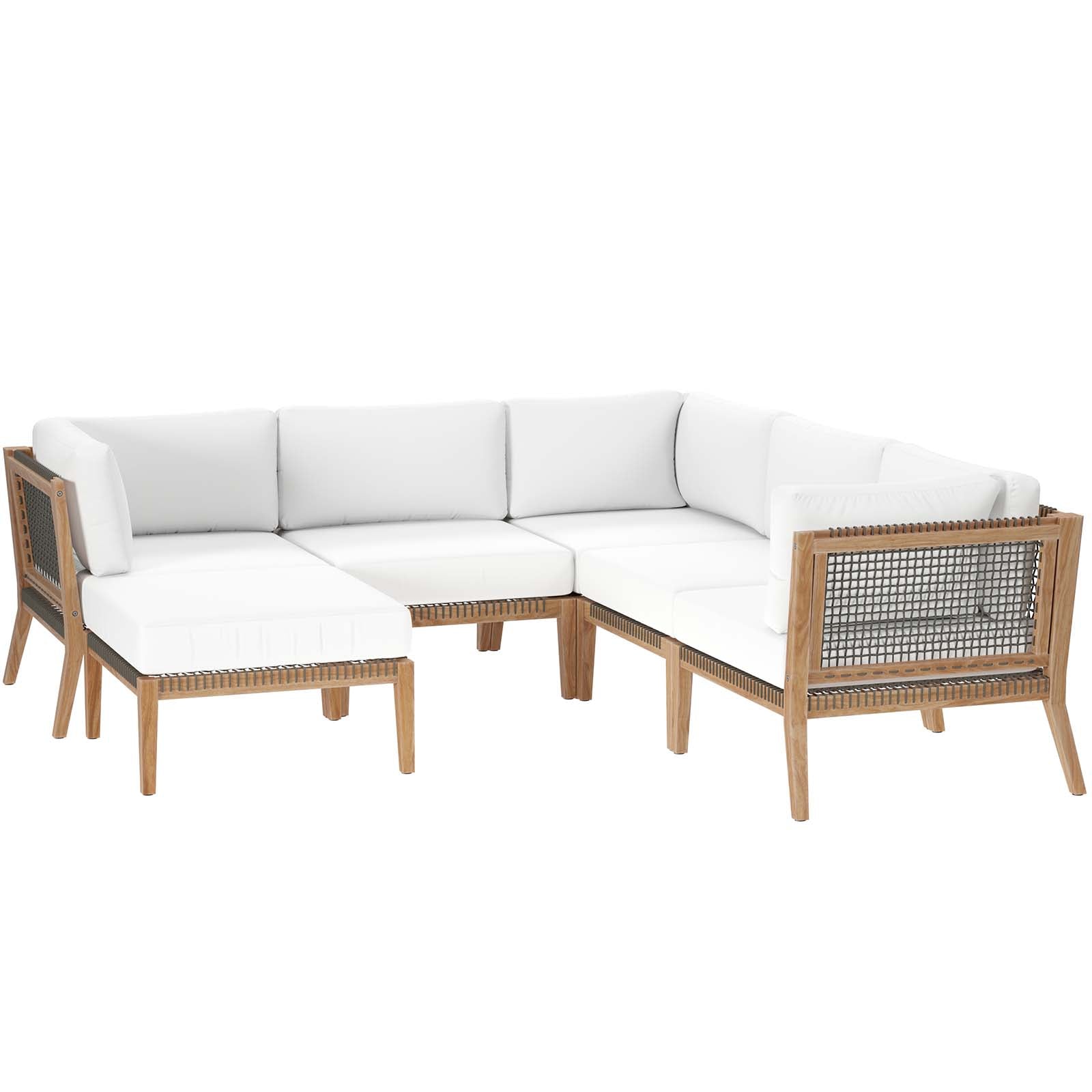 Clearwater Outdoor Patio Teak Wood 6-Piece Sectional Sofa