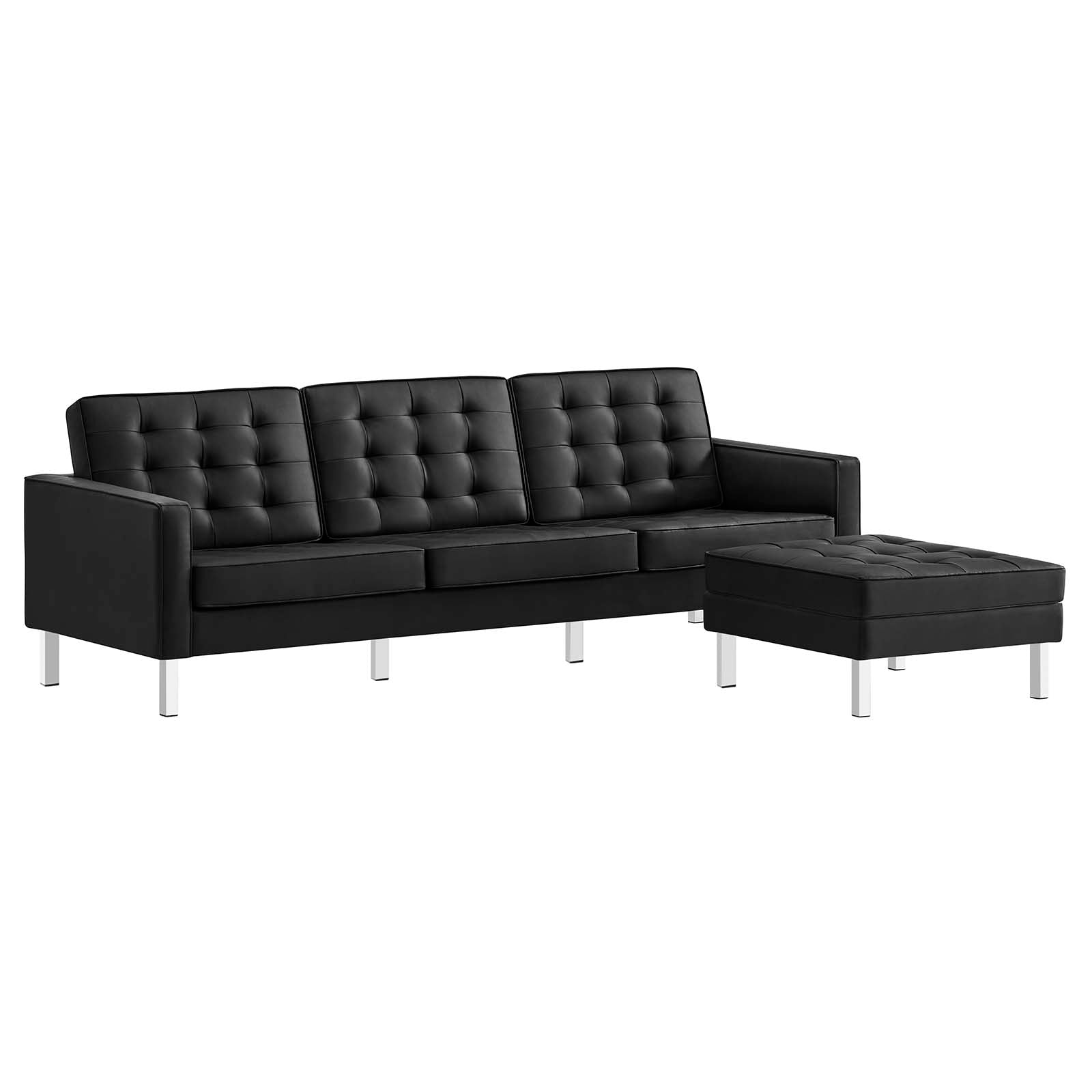 Loft Tufted Vegan Leather Sofa and Ottoman Set