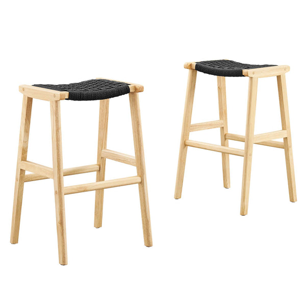 Saoirse Woven Rope Wood Bar Stool - Set of 2