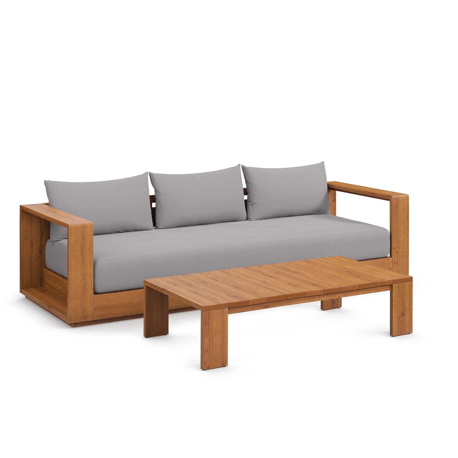 Tahoe Outdoor Patio Acacia Wood 2-Piece Sofa and Coffee Table Set