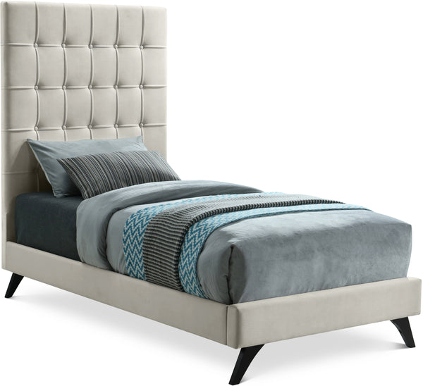 Elly Cream Velvet Twin Bed