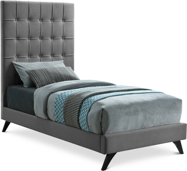 Elly Grey Velvet Twin Bed