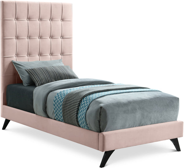 Elly Pink Velvet Twin Bed